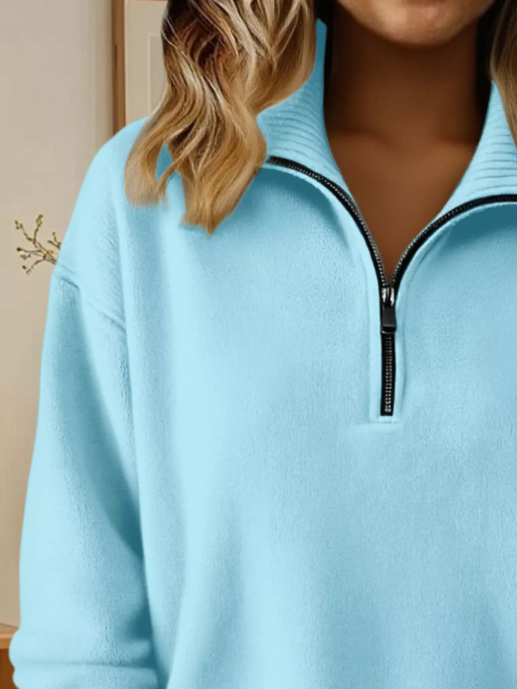 Full Size Half Zip Dropped Shoulder Sweater Plus Size