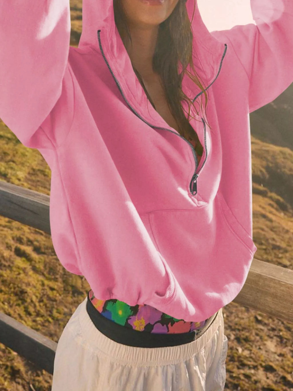 Half-Zip Dropped Shoulder Hoodie