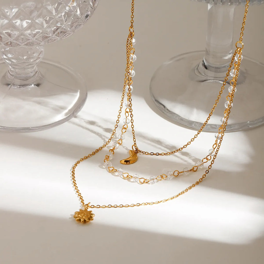 18K Gold-Plated Layered Moon Sun Pendant Necklace