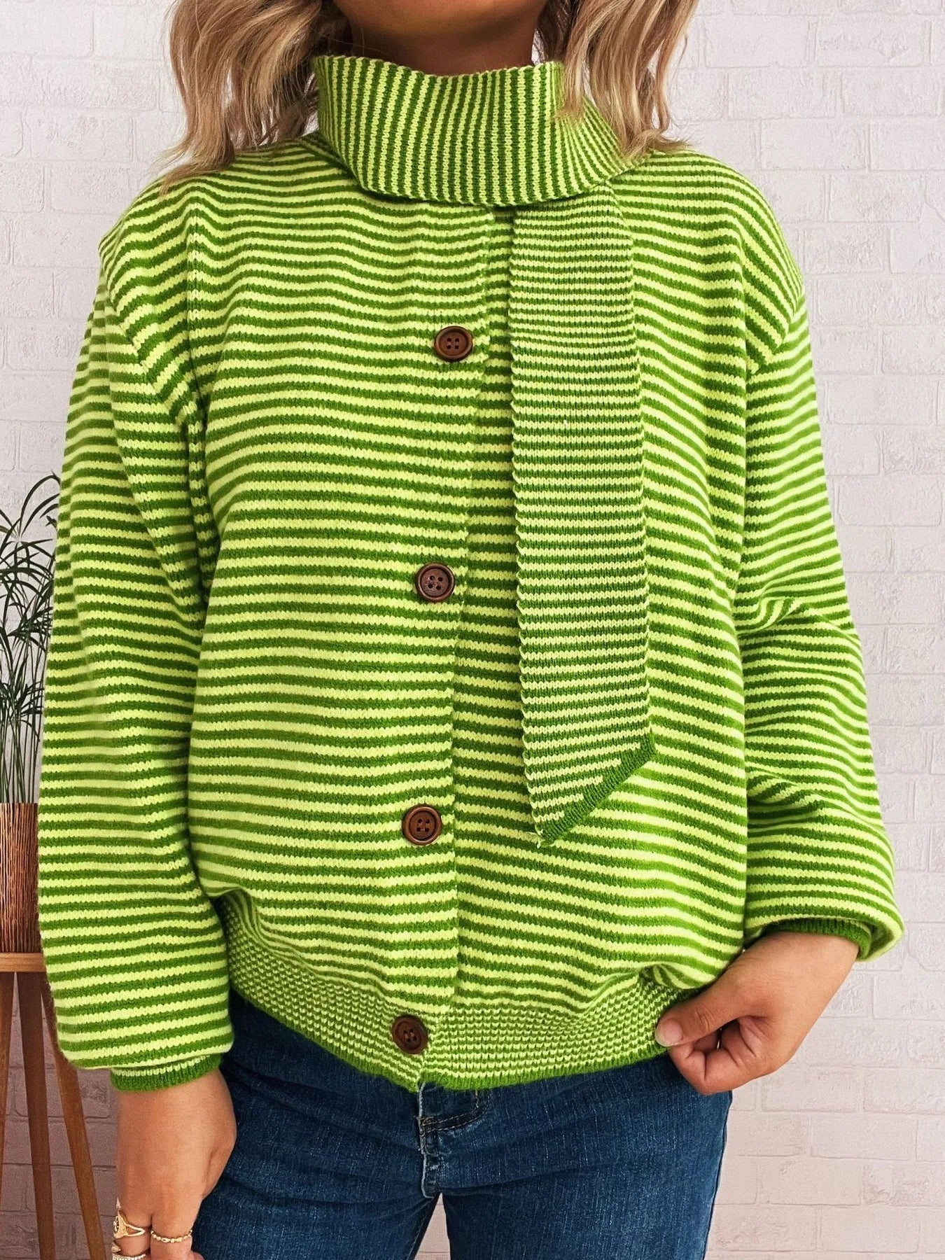 Striped Button Up Long Sleeve Cardigan