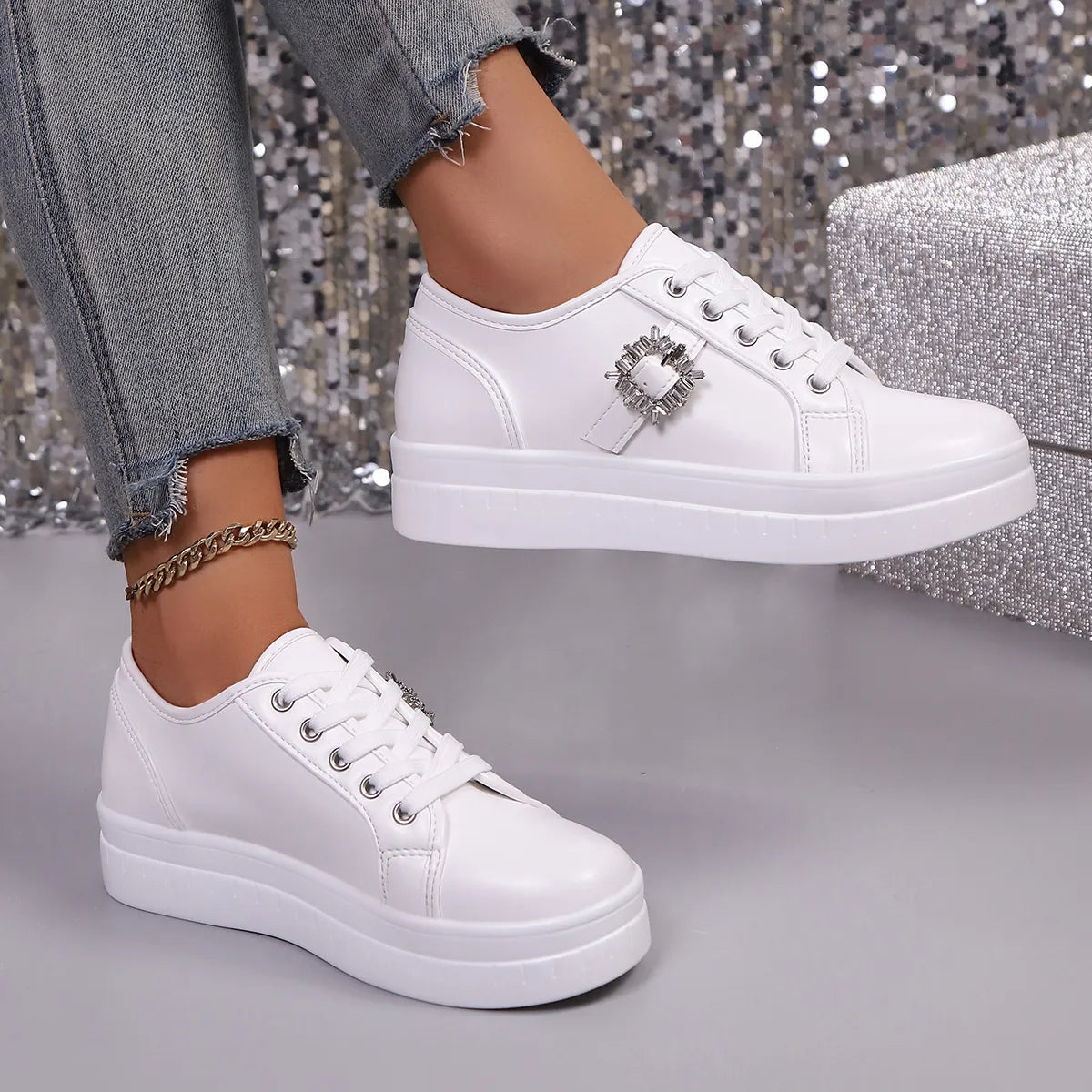 Rhinestone Embellishment Platform Sneakers