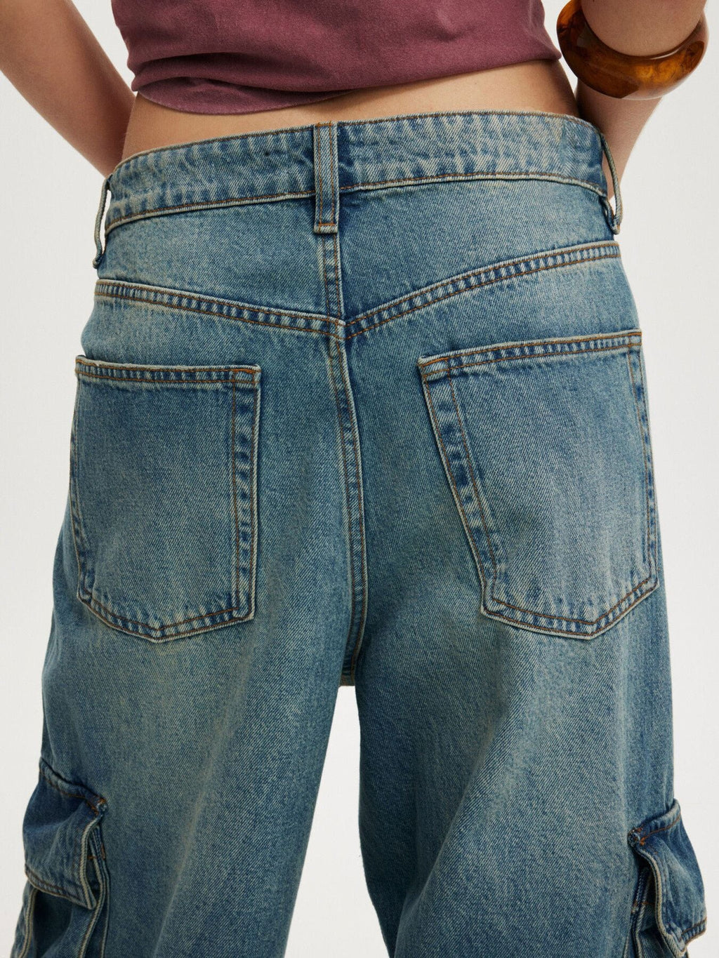 Vintage Wash Wide Leg Cargo Jeans