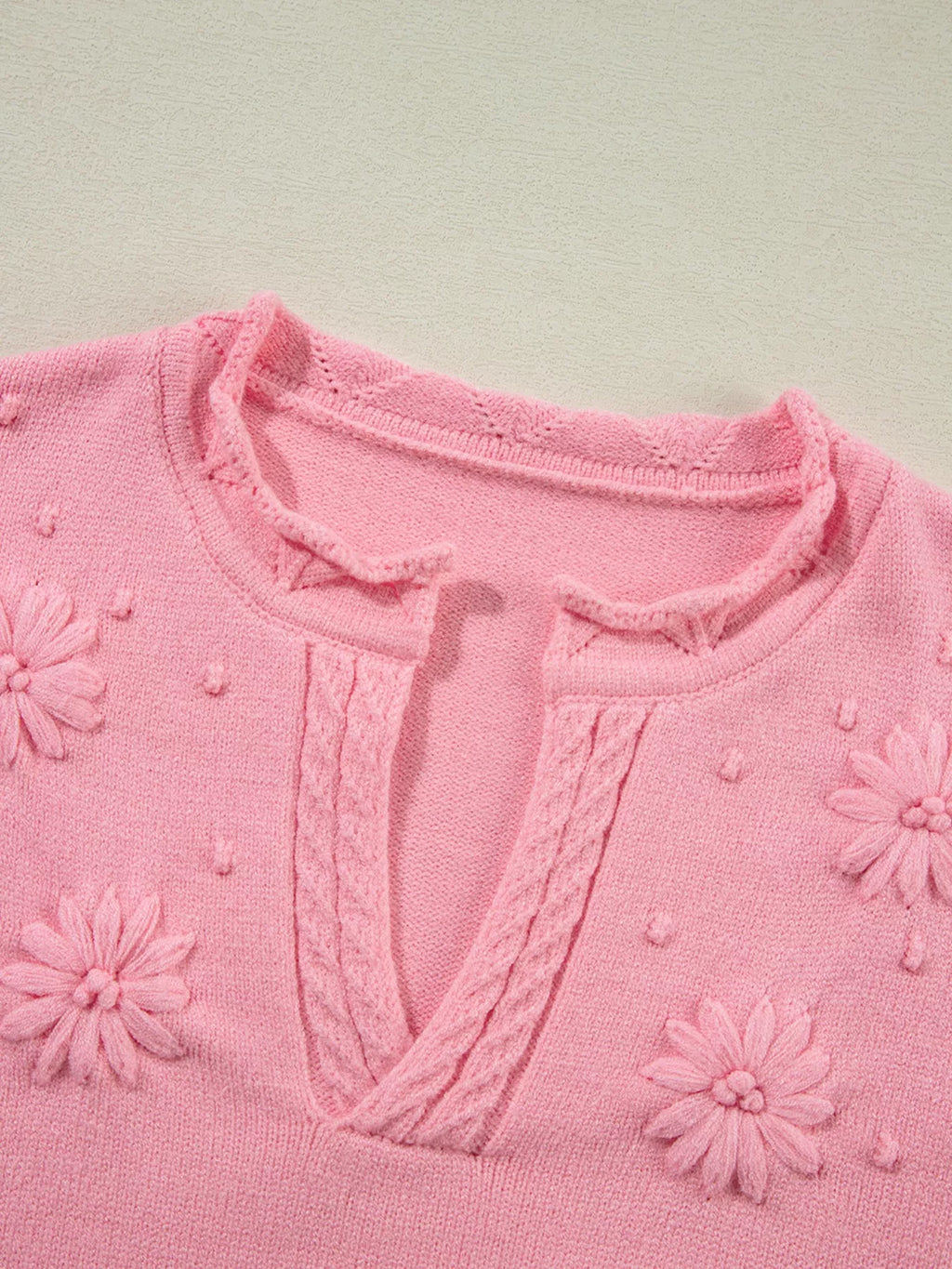 Textured Notched Long Sleeve Sweater