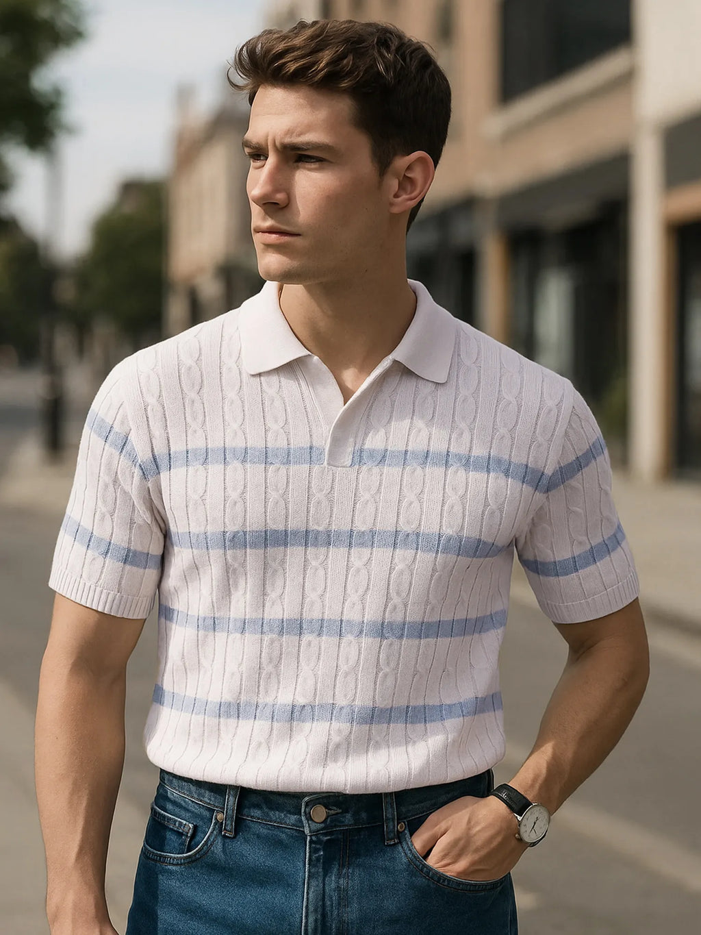 Men's Full Size Striped Short Sleeve Polo Plus Size