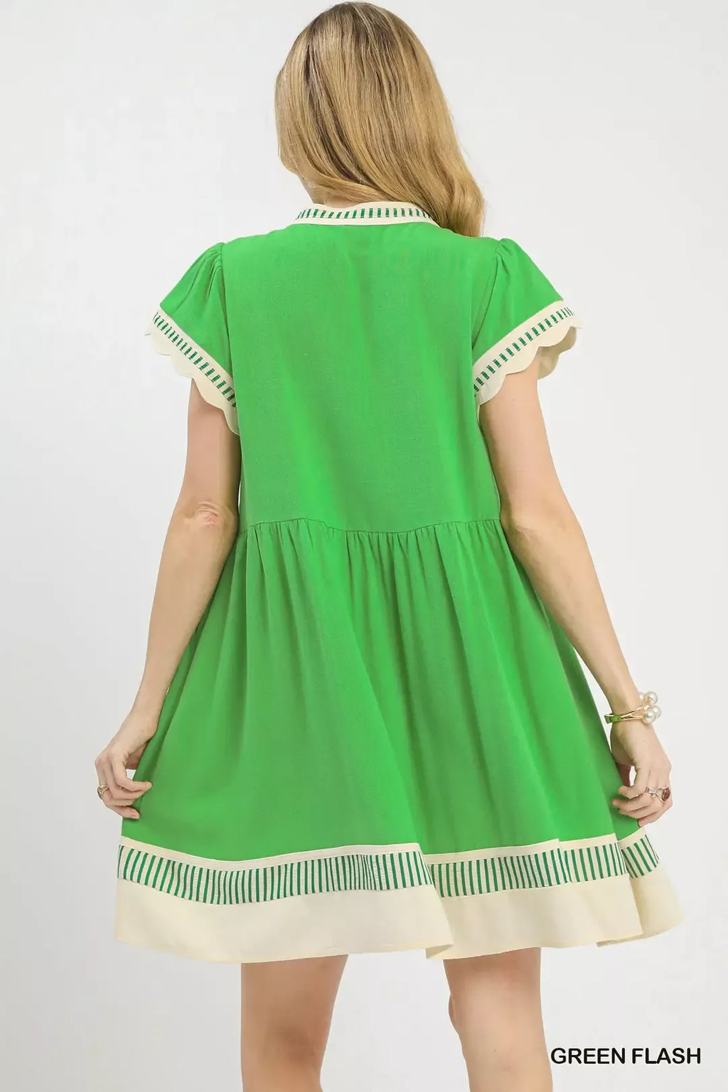 Umgee Linen Color Block Flutter Sleeve Dress
