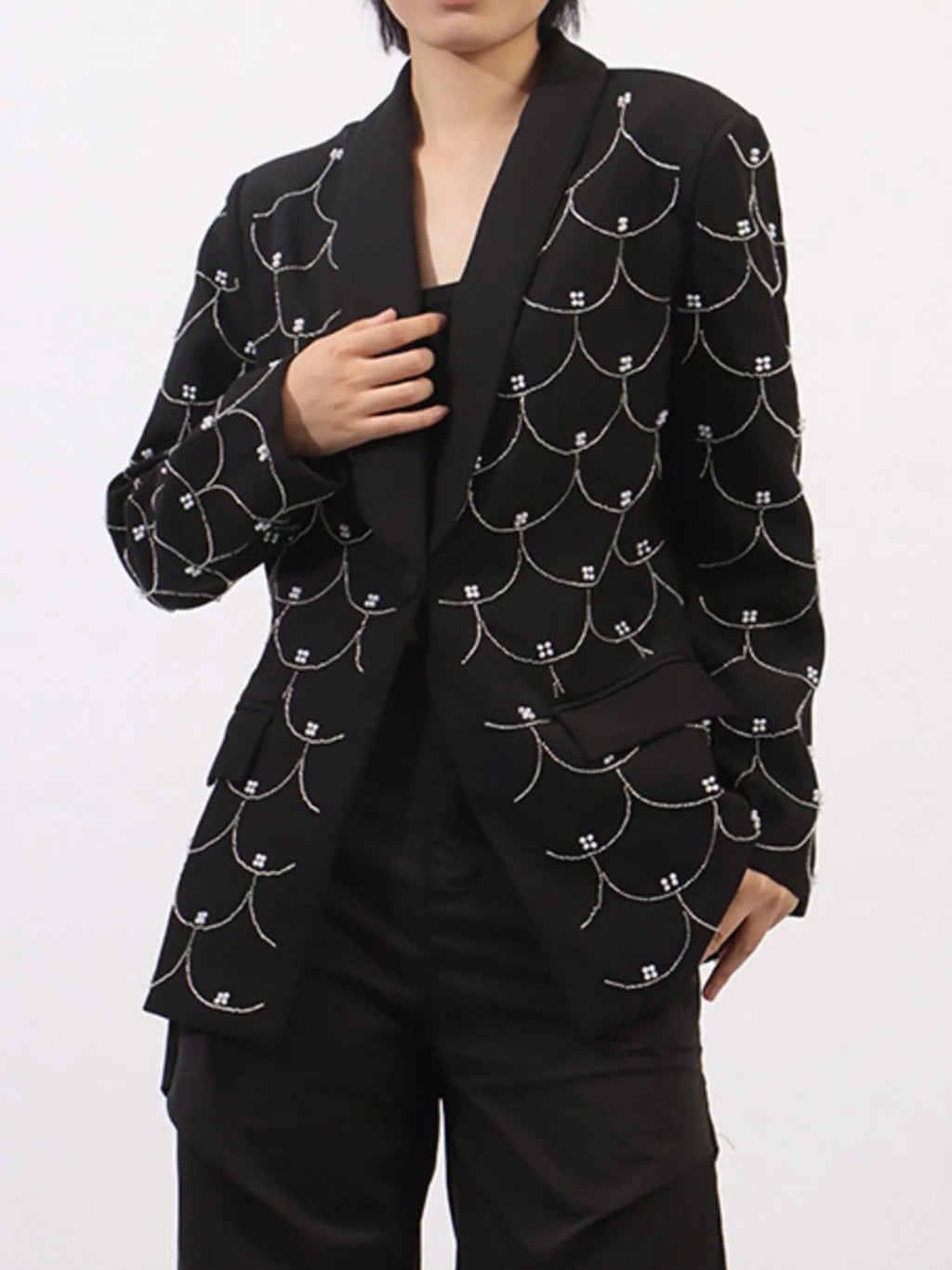 Pearl Detail Long Sleeve Blazer