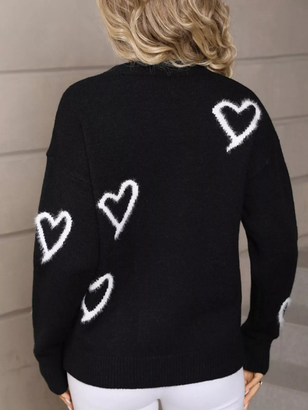 Valentine's Day Heart Print Crew Neck Sweater