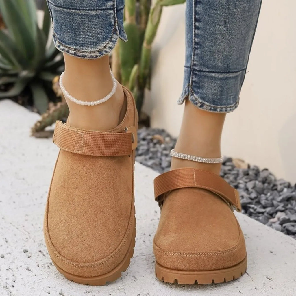 Suede Slip-On Mule Loafers with Adjustable Strap