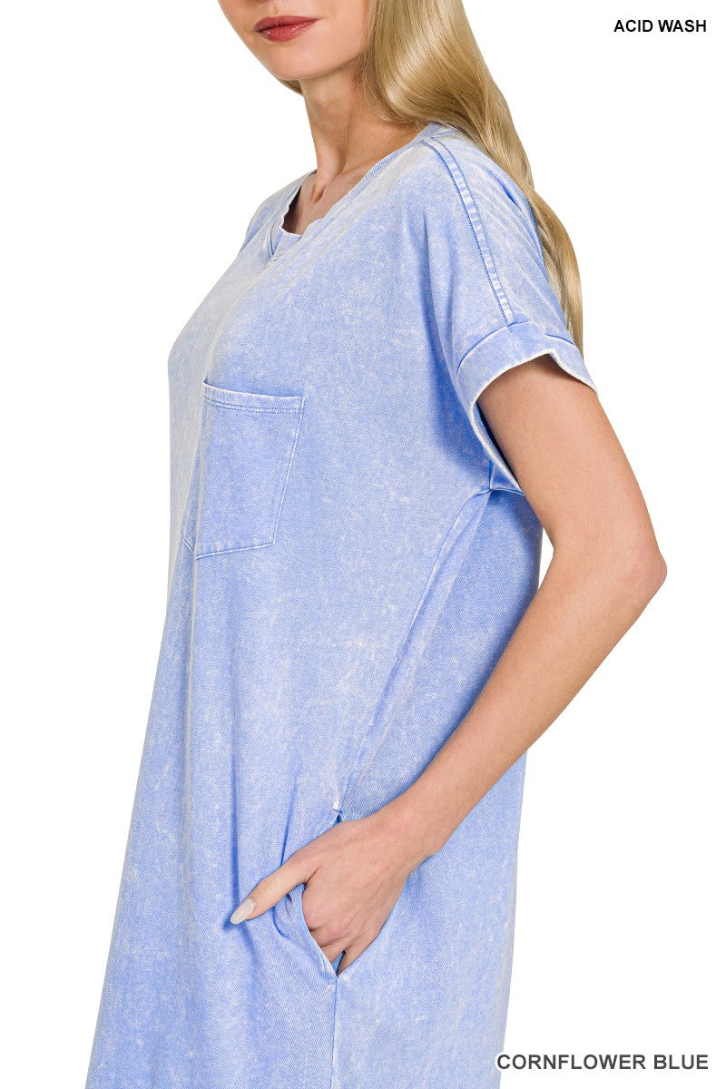 Zenana Washed Exposed Seam Short Sleeve T-Shirt Dress