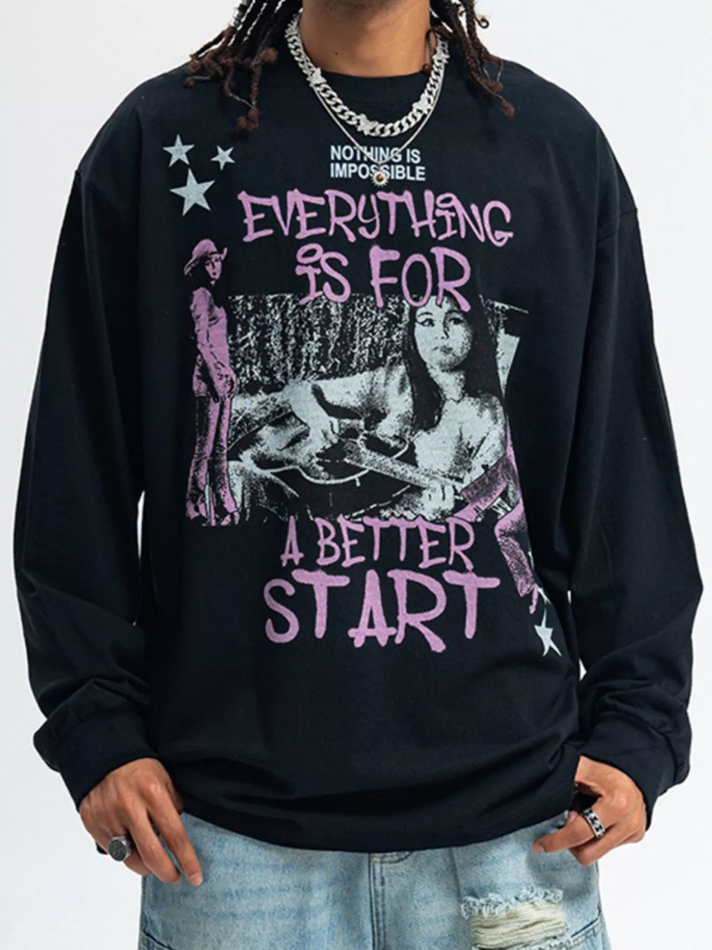 Men's Graphic Round Neck Long Sleeve T-Shirt