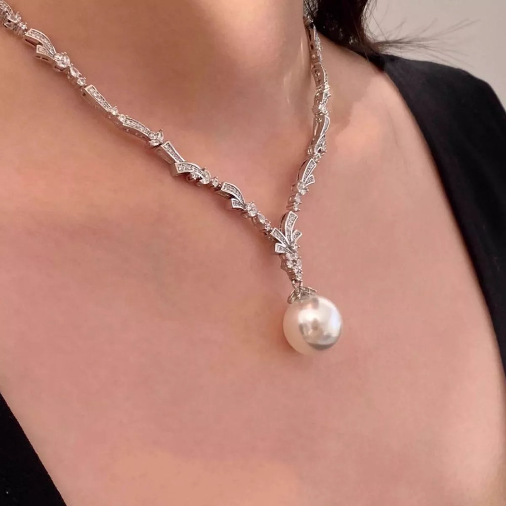 Zircon Pearl Pendant Necklace