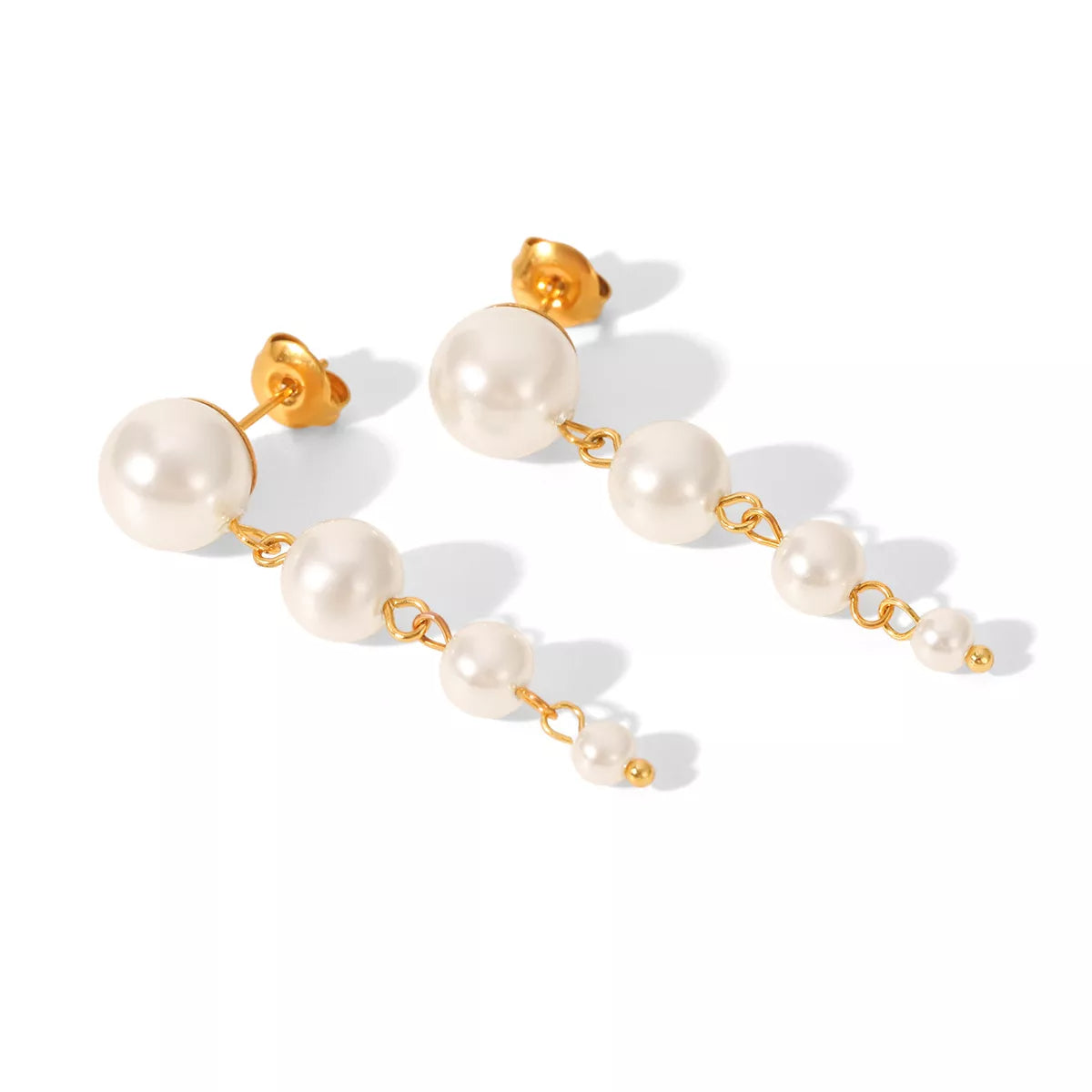 Synthetic Pearl Drop Chain Earrings with Gold Accents