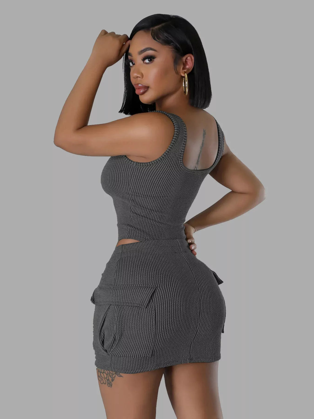 Ribbed Knit Bodysuit and Drawstring Skirt Set
