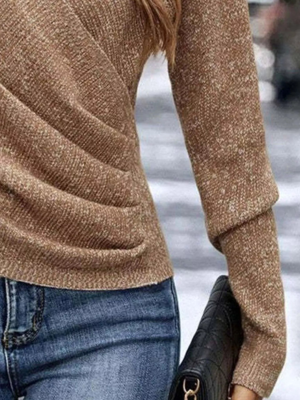 Surplice Long Sleeve Knit Top
