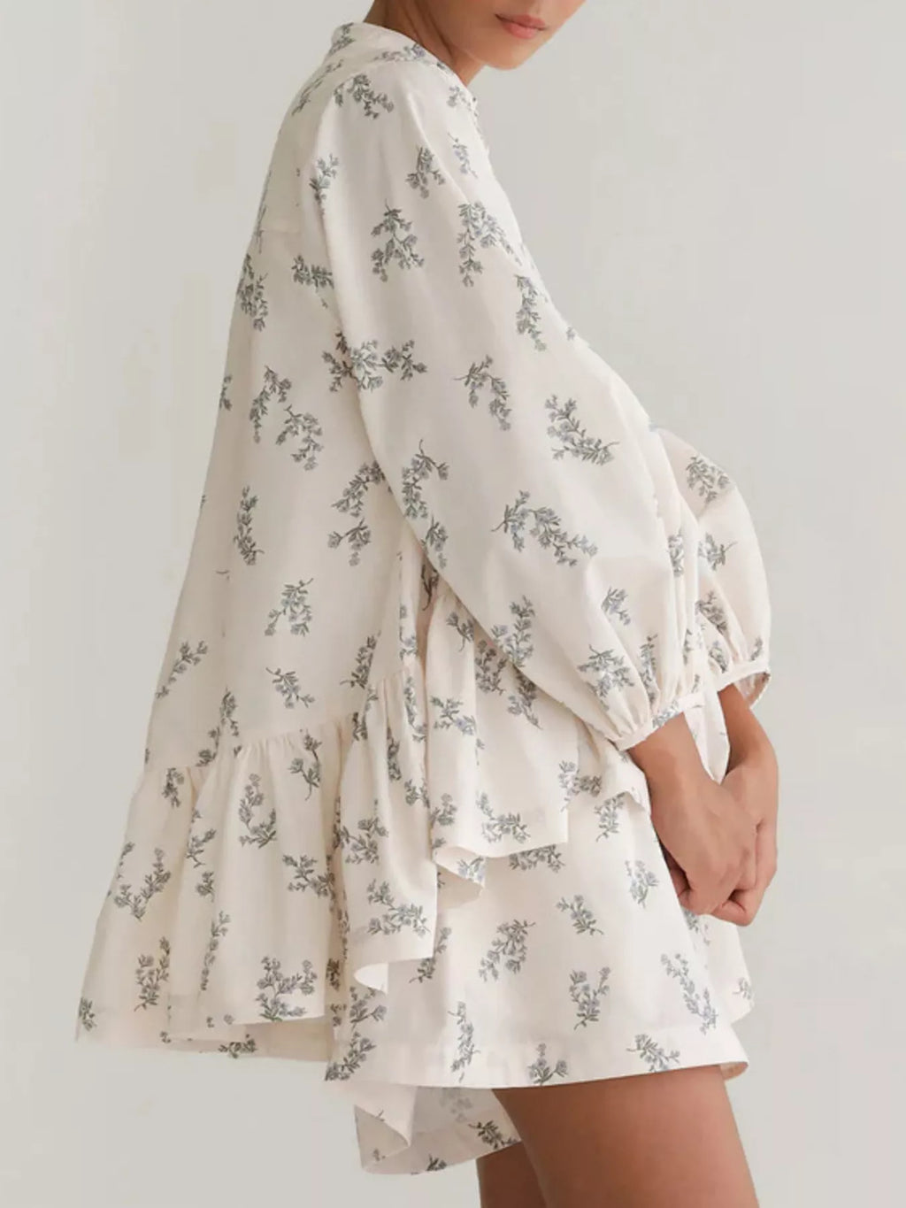 Floral Print Balloon Sleeve Top and Shorts Set