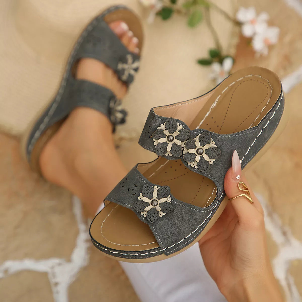 Floral Embellished Open Toe Sandals