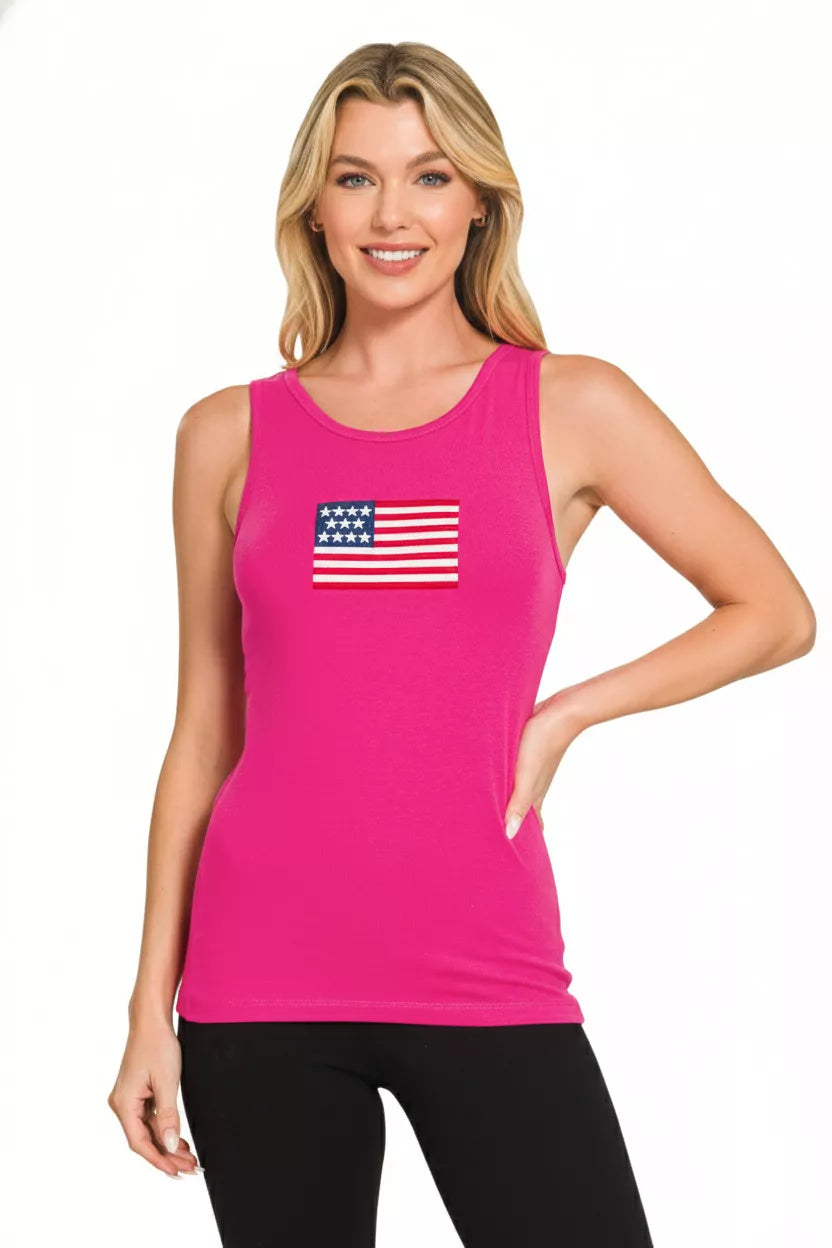 Zenana Double Scoop American Flag Embroidered Tank Top