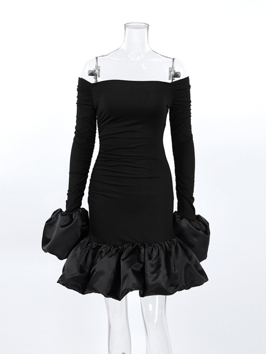 Off-Shoulder Ruffle Hem Mini Dress