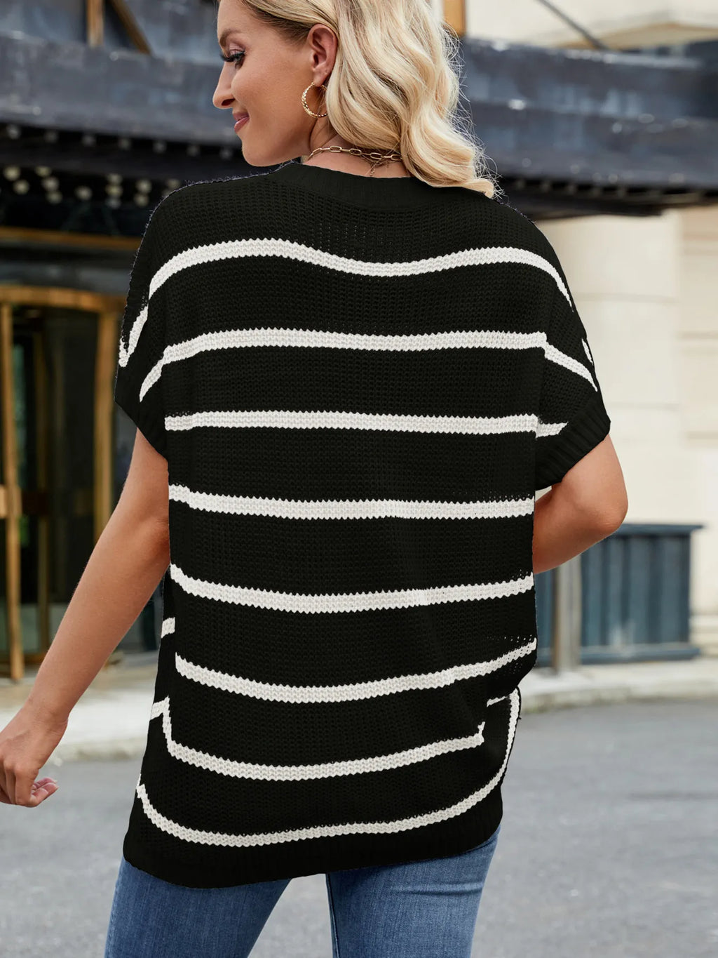 Striped Oversized Casual Sweater with Relaxed Fit