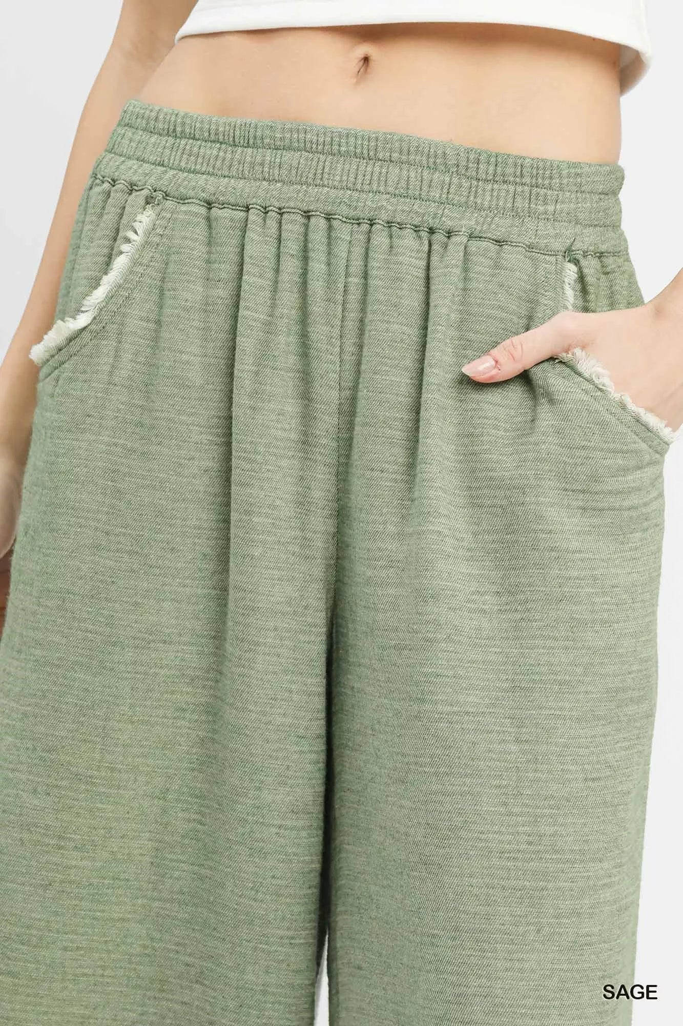 Umgee Frayed Hem Wide Leg Pants