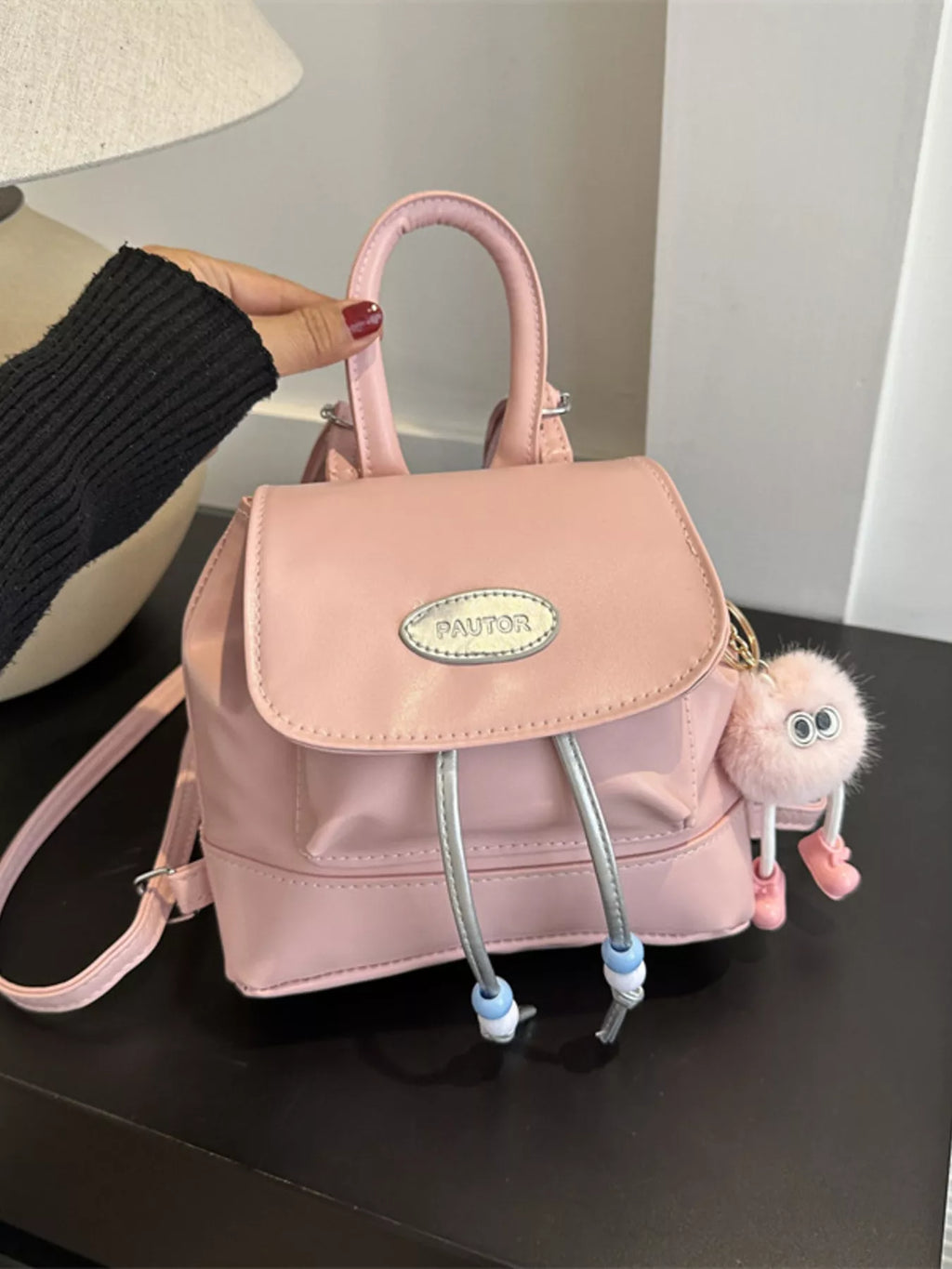 Mini Leather Drawstring Backpack Bag