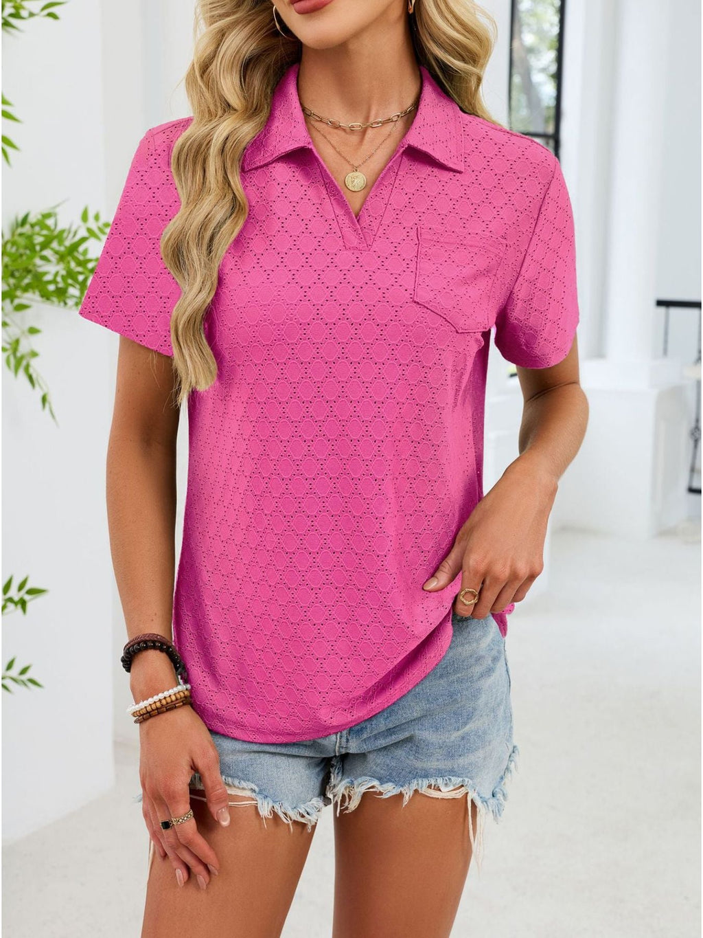 Eyelet Short Sleeve Blouse