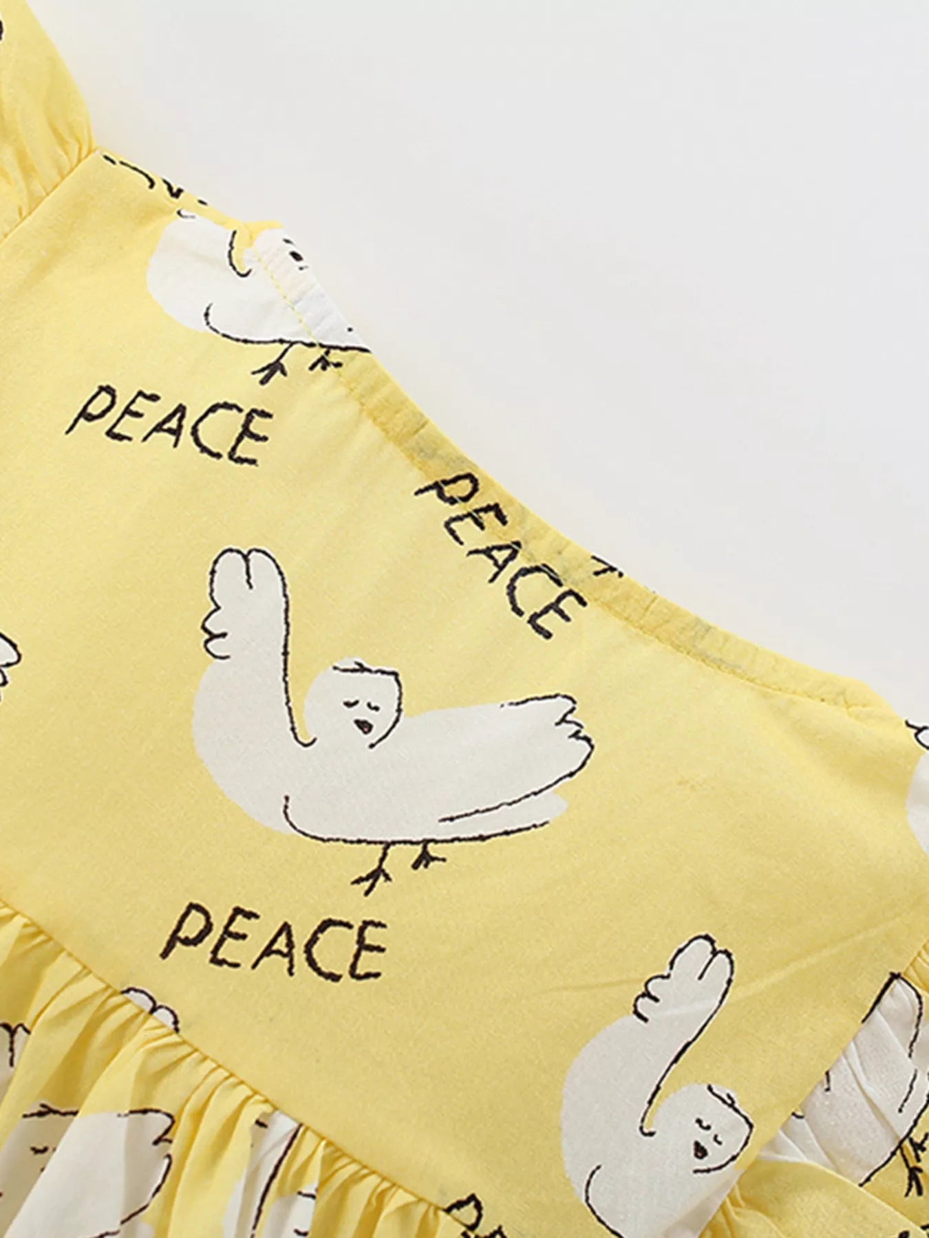 Children's Peace Dove Print Button-Down Ruffle Sleeve Dress