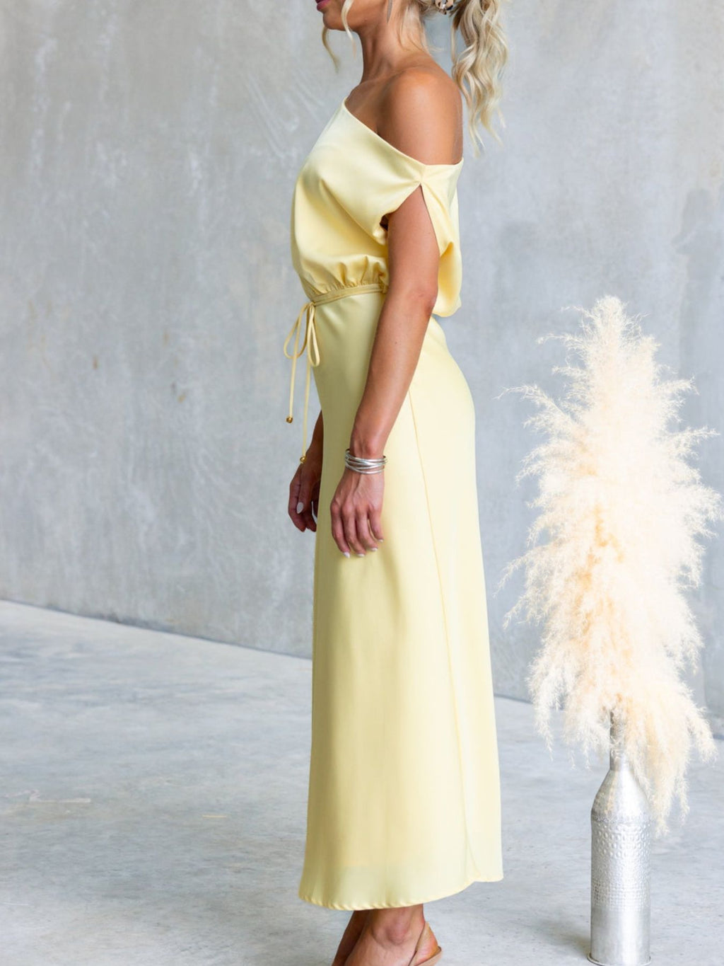 One-Shoulder Tied Midi Dress