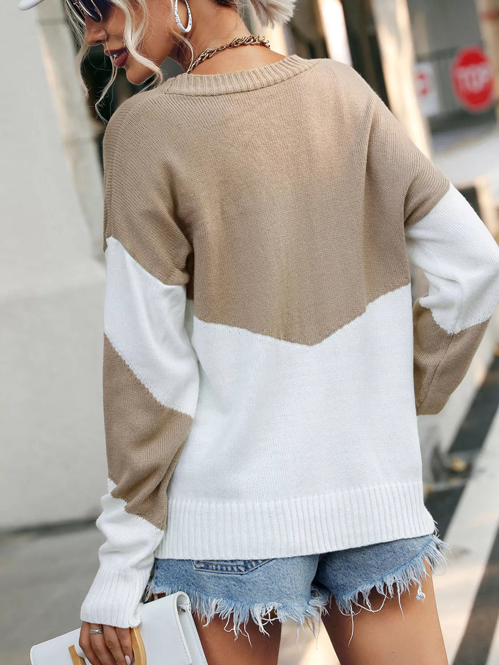 Color Block V-Neck Sweater