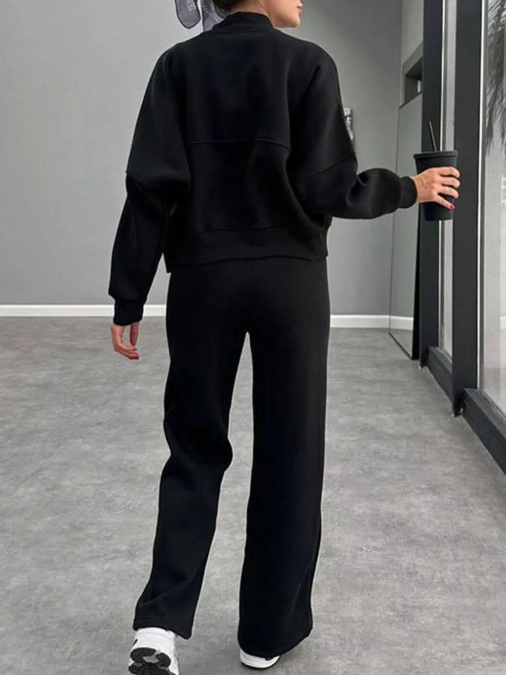 Zip Up Dropped Shoulder Outerwear and Pants Set