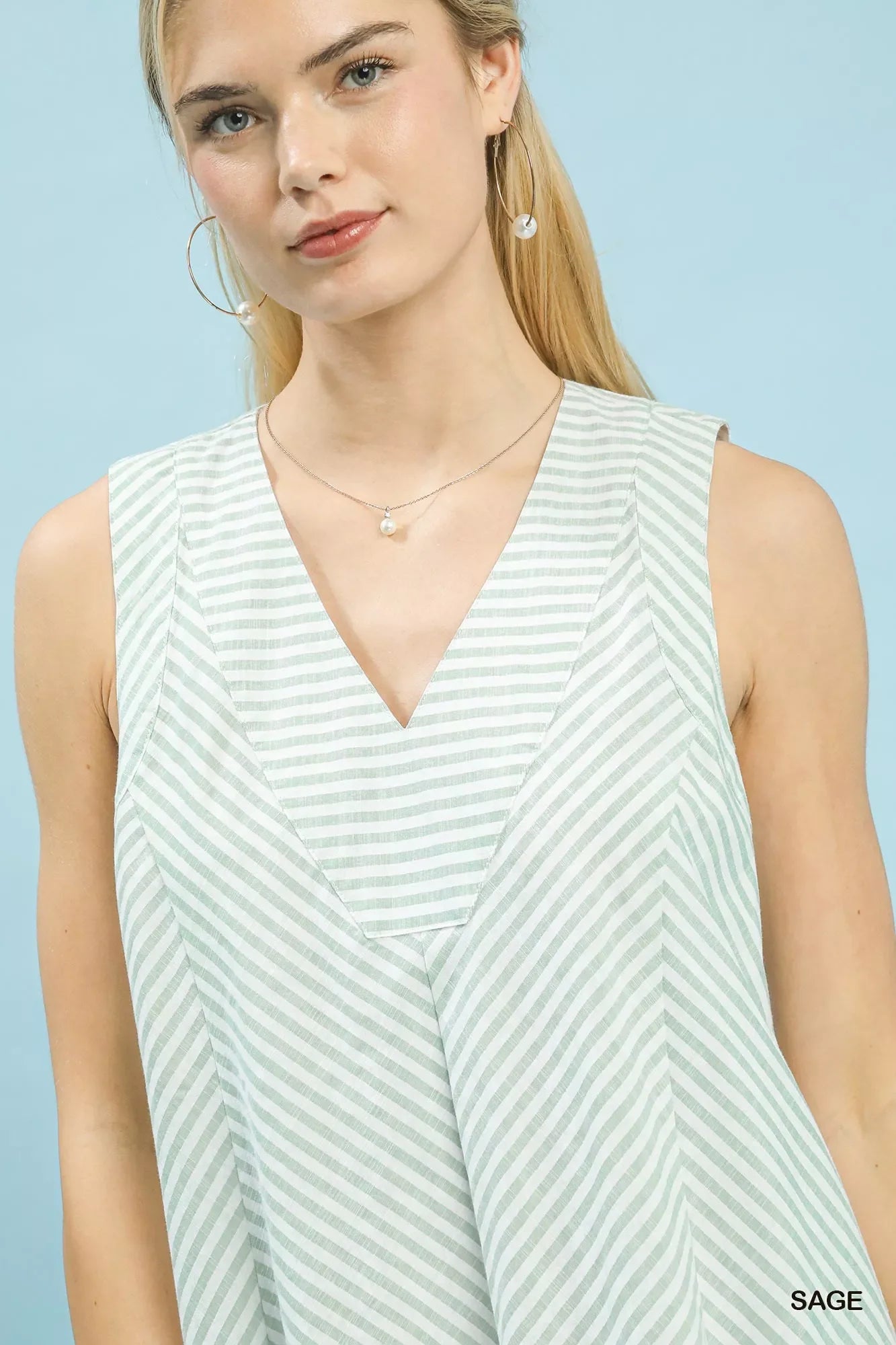 Umgee Chevron Stripe Sleeveless Midi Dress