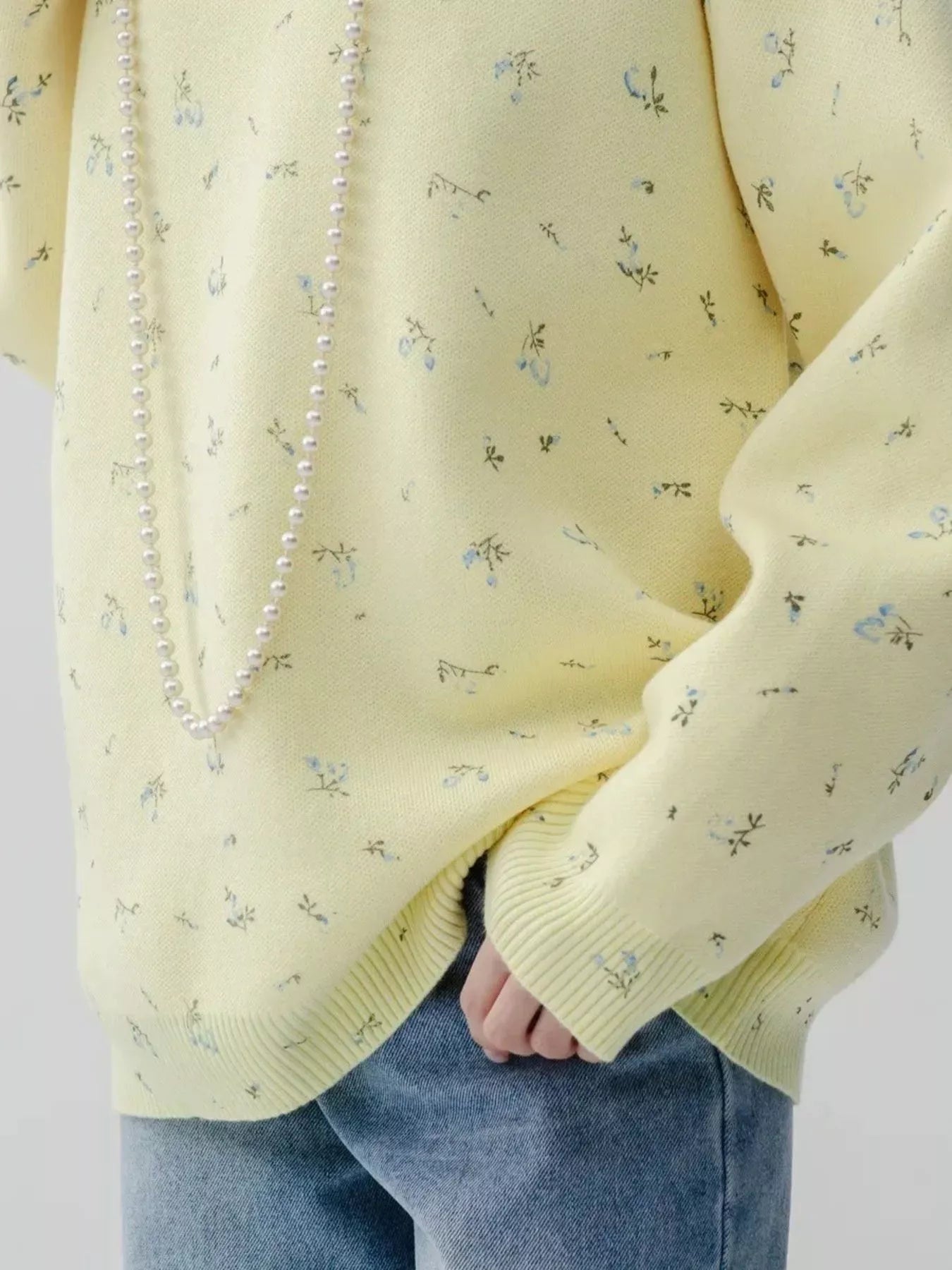 Ribbed Hem Floral Long Sleeve Sweater