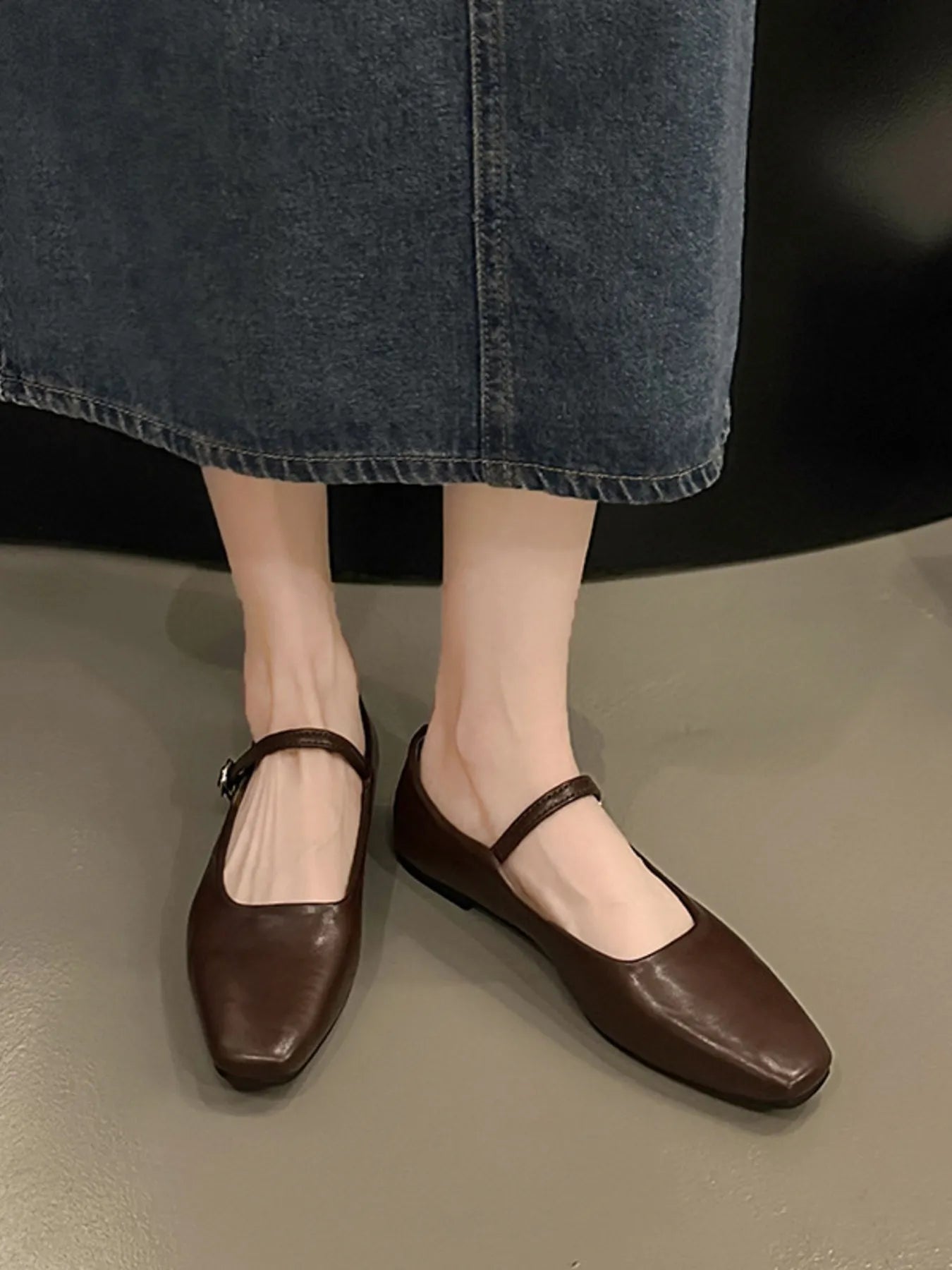 Leather Buckle Mary Jane Loafers