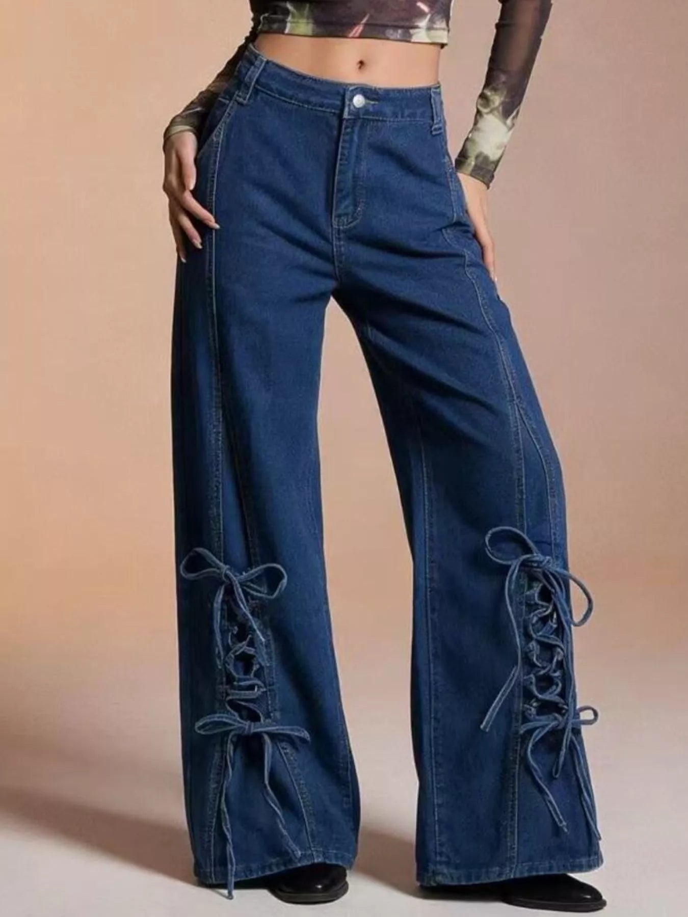 Lace-Up Wide Leg Jeans