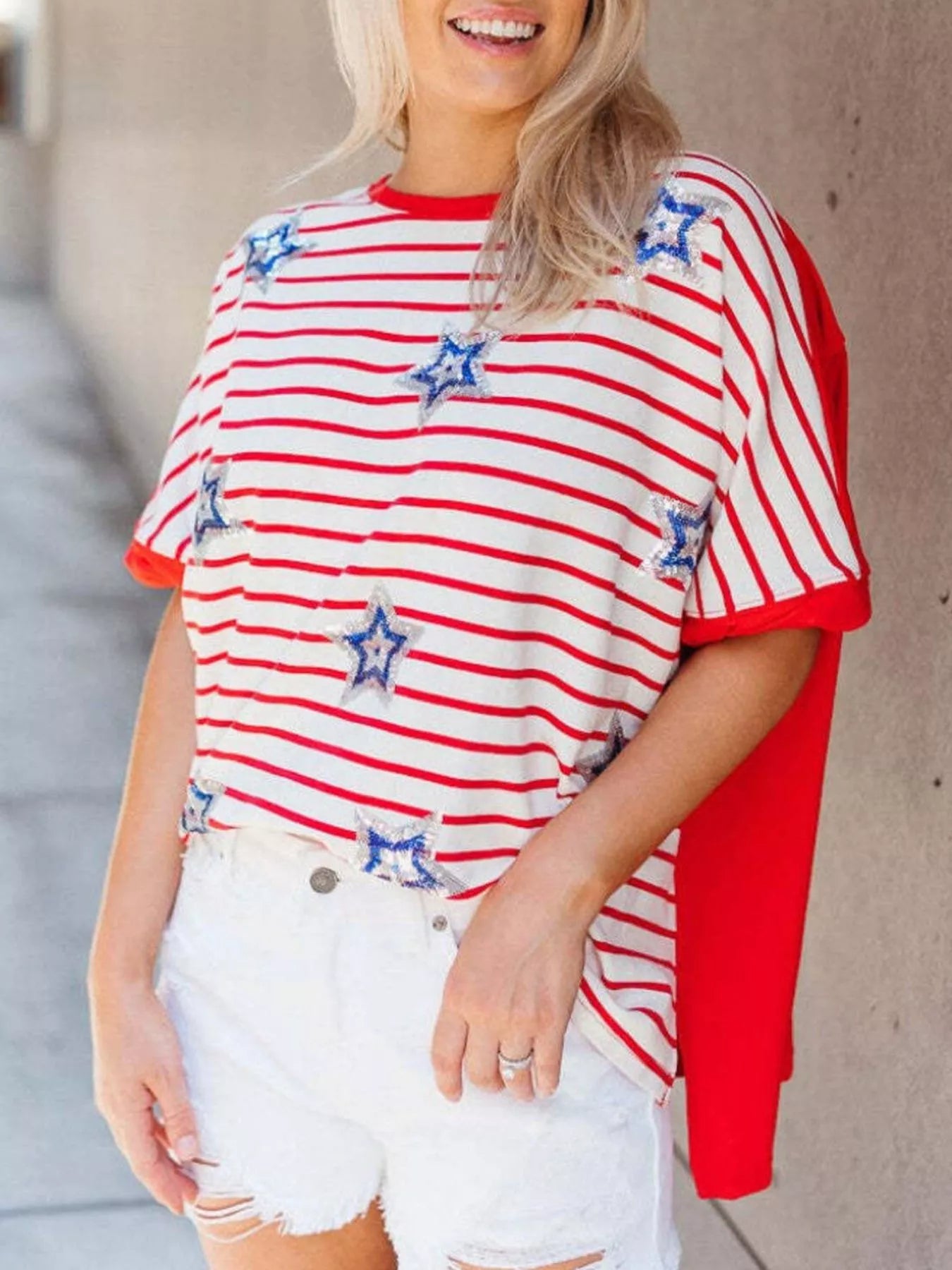 Striped Star Sequin Patriotic T-Shirt