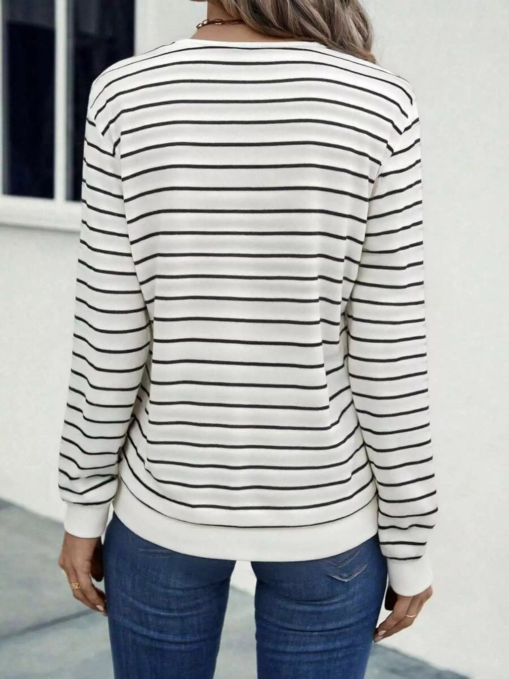 Striped V-Neck Long Sleeve T-Shirt