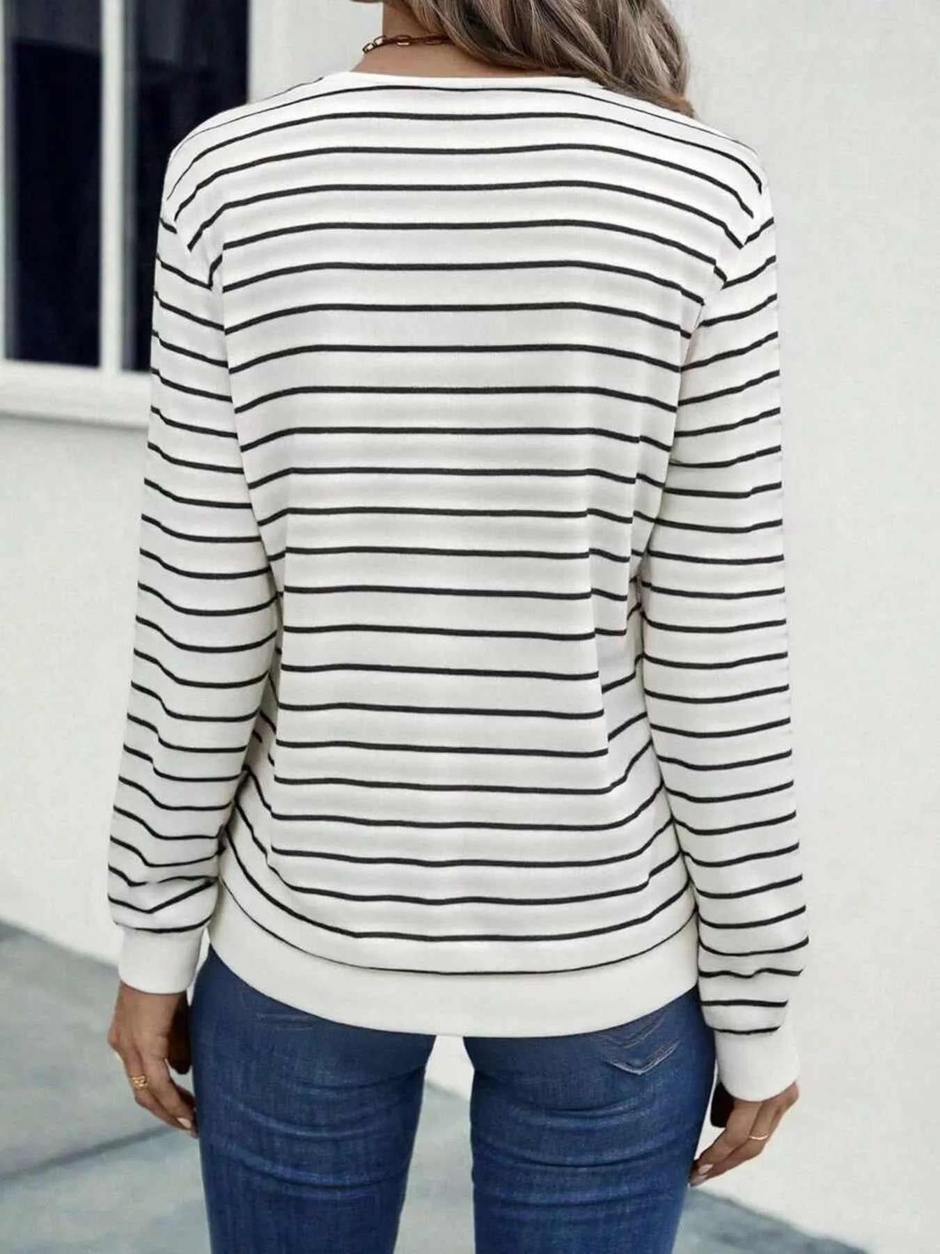Striped V-Neck Long Sleeve T-Shirt