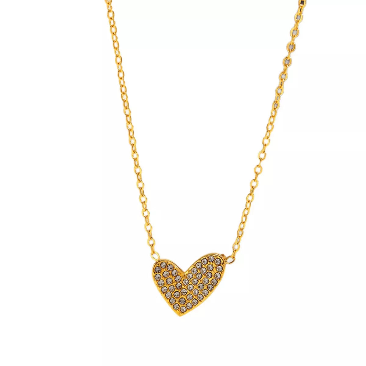 18K Gold-Plated Rhinestone Heart Necklace