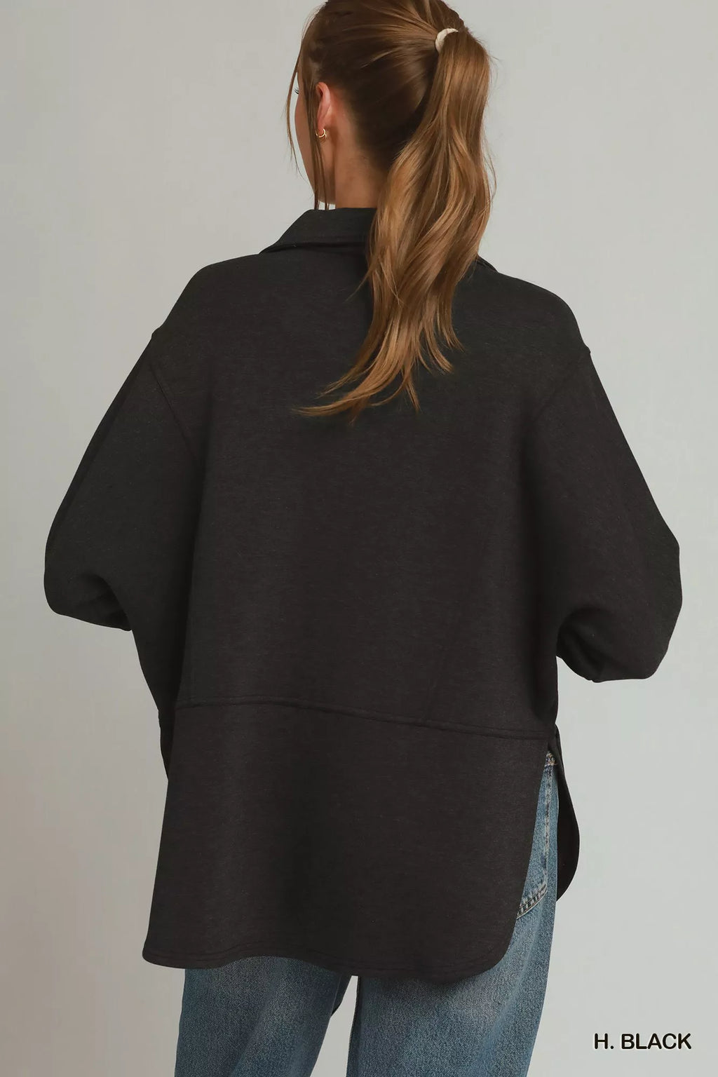 Umgee Half Placket Sweatshirt with Pockets