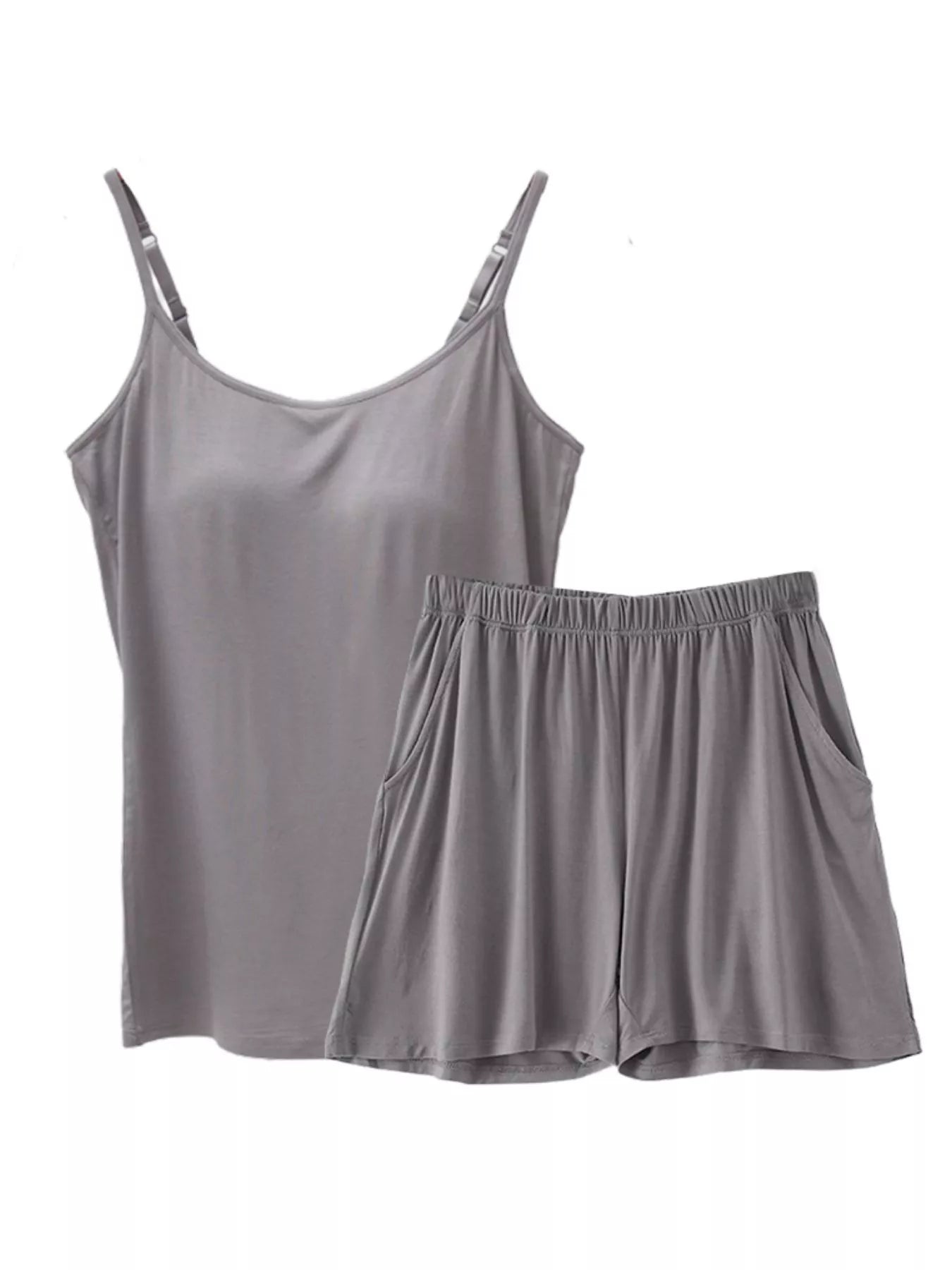 Plus Size Modal Adjustable Strap Padded Cami and Shorts Set