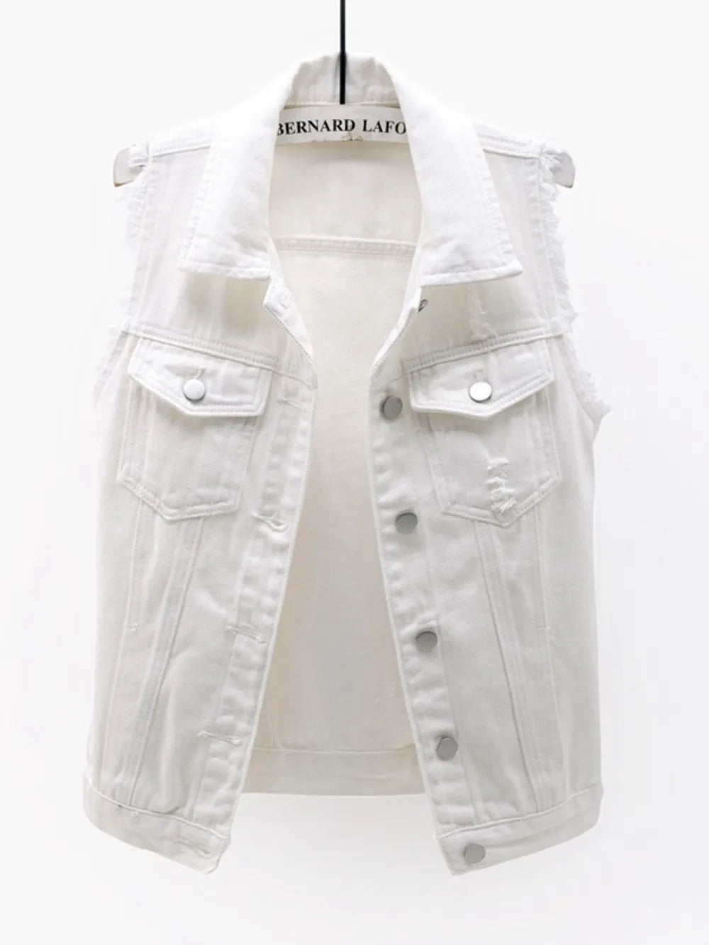 Full Size Button Down Raw Hem Sleeveless Denim Jacket Plus Size