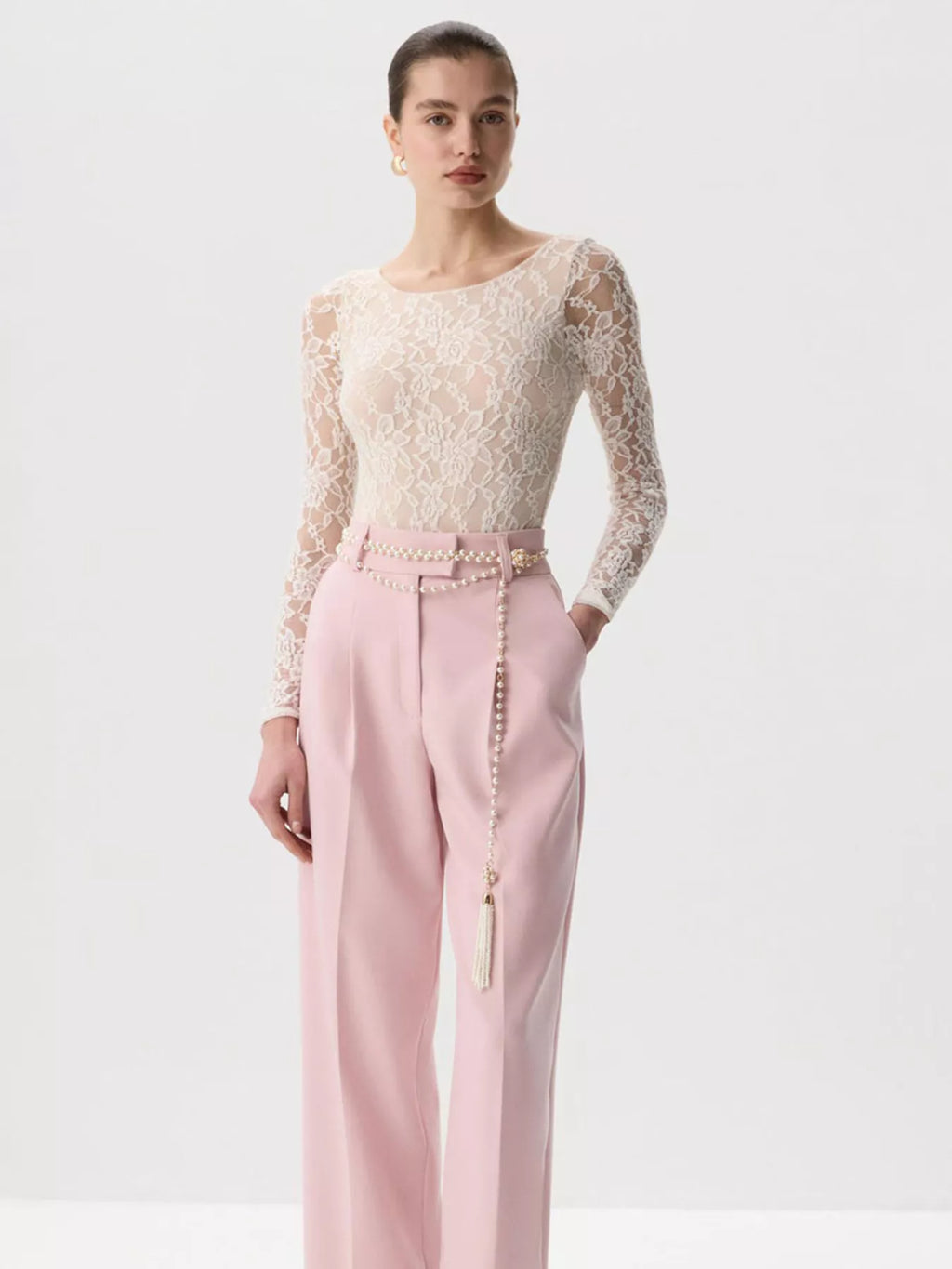 Lace Round Neck Long Sleeve Top