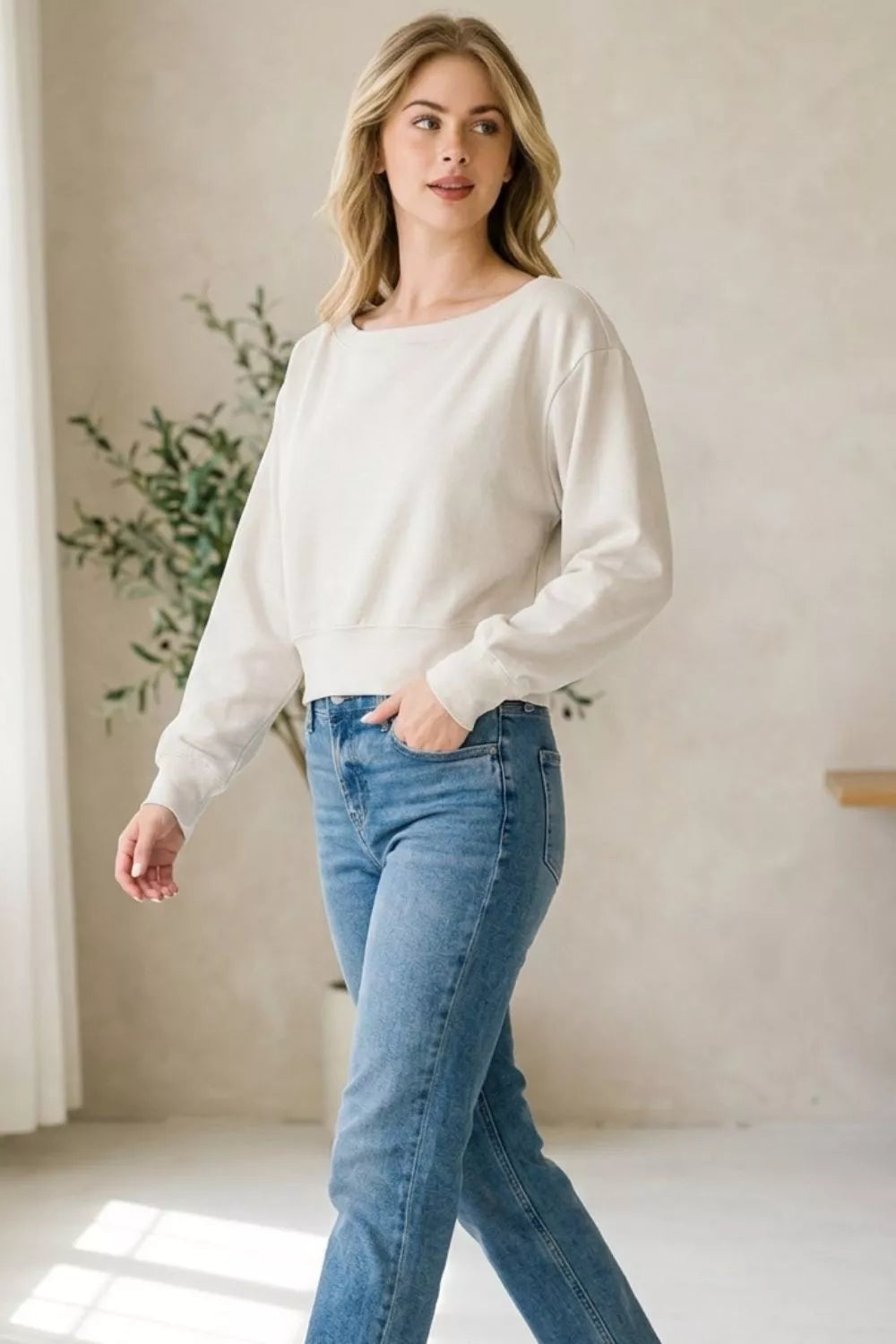 Zenana Scuba Cropped Boat Neck Pullover Sweatshirts