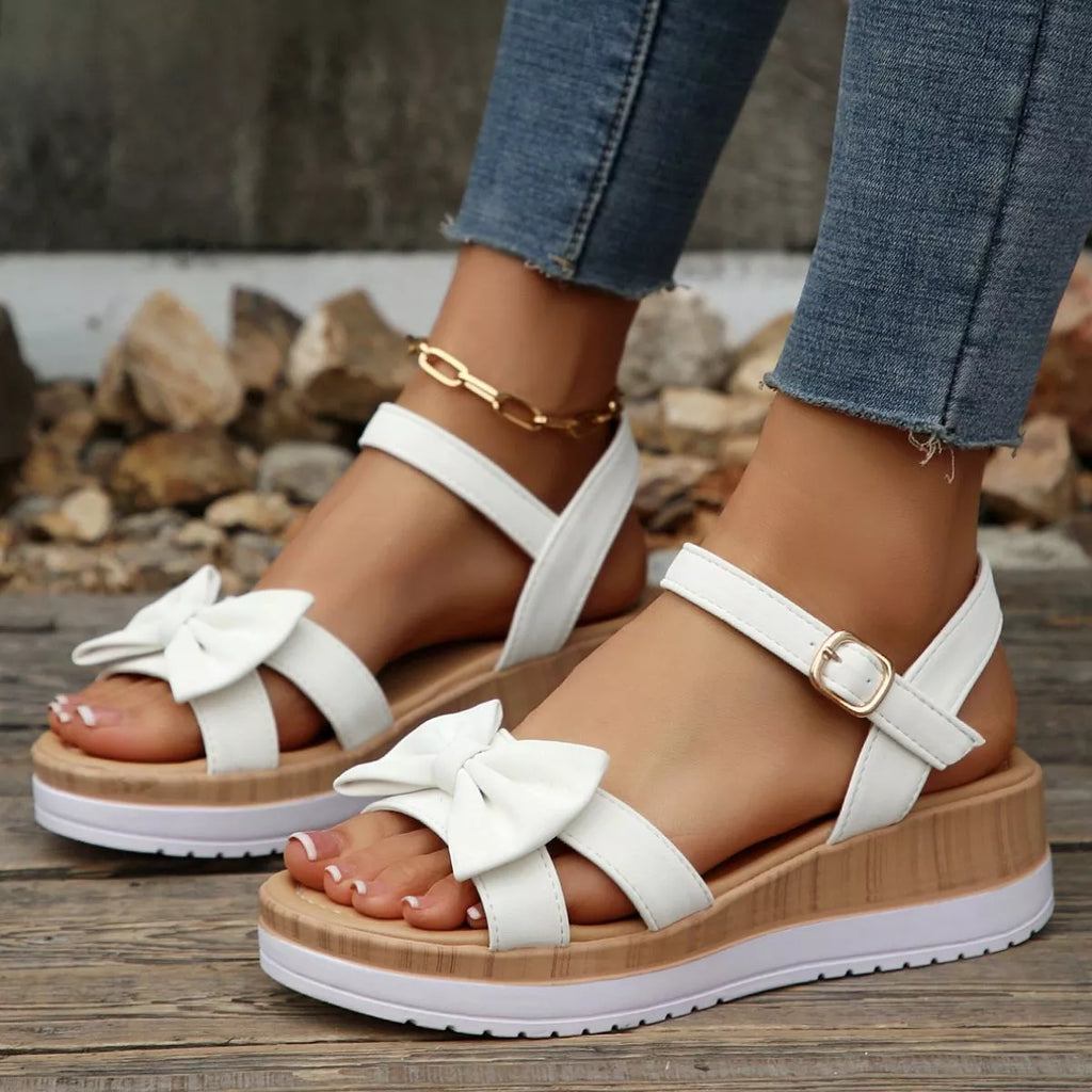 Bow Open Toe Wedge Sandals
