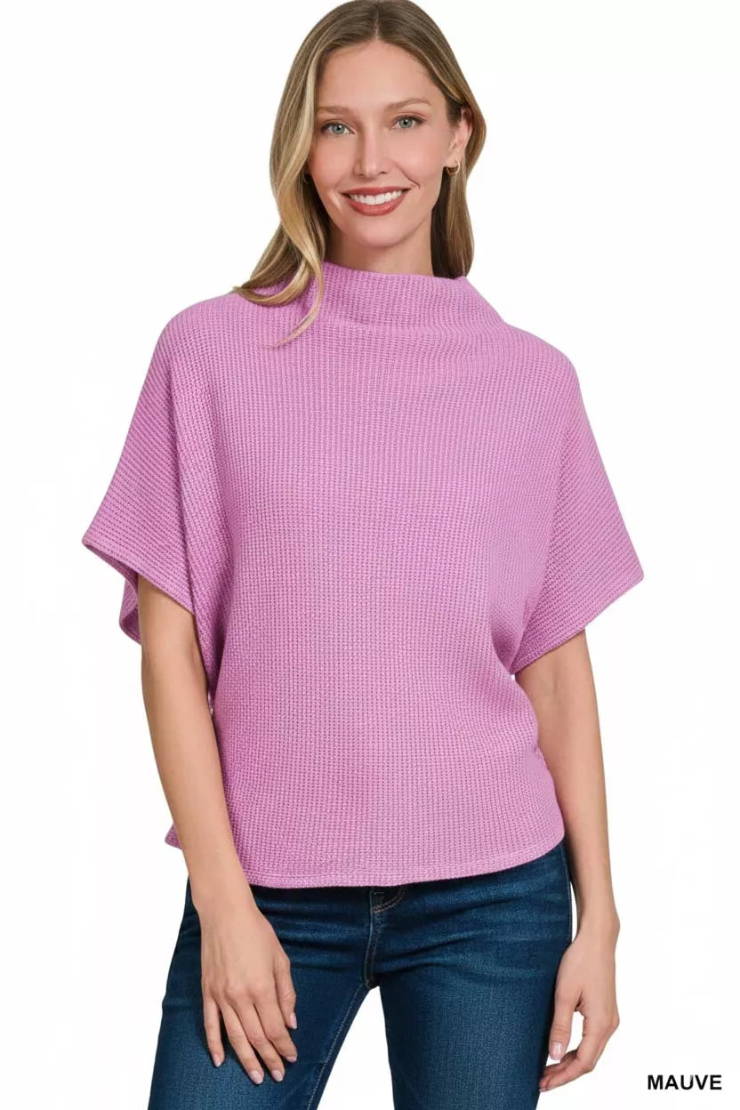 Zenana Mock Neck Sweater with Side Shirred