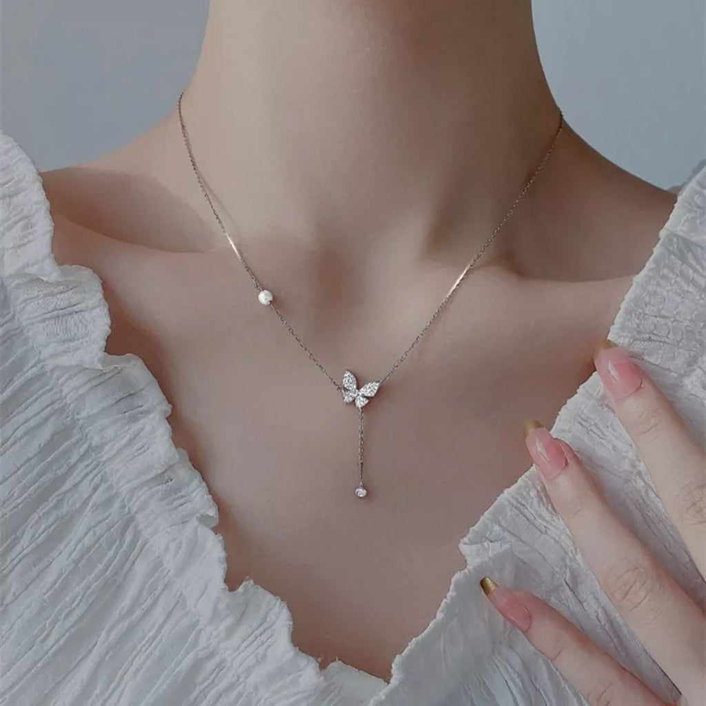 925 Sterling Silver Zircon Butterfly Necklace