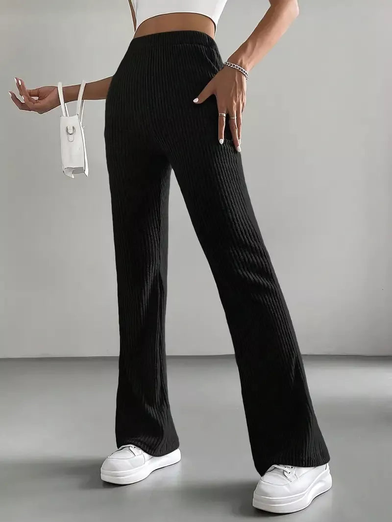 Ribbed Knit High Waist Flare Pants