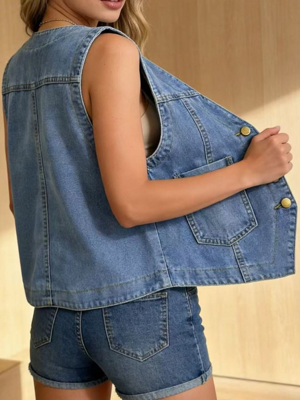 Plus Size Button-Down Denim Vest