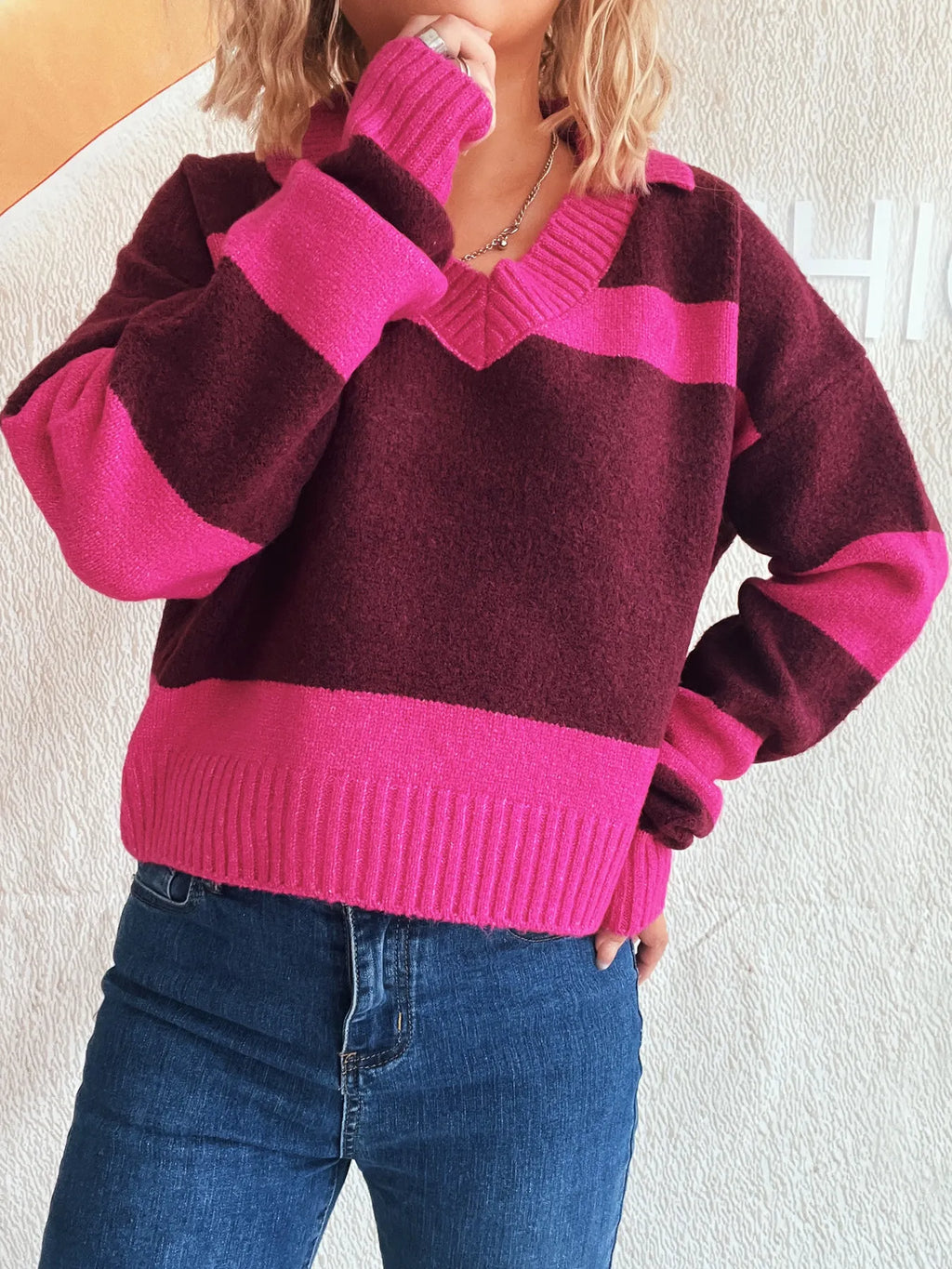 Color Block Long Sleeve Sweater