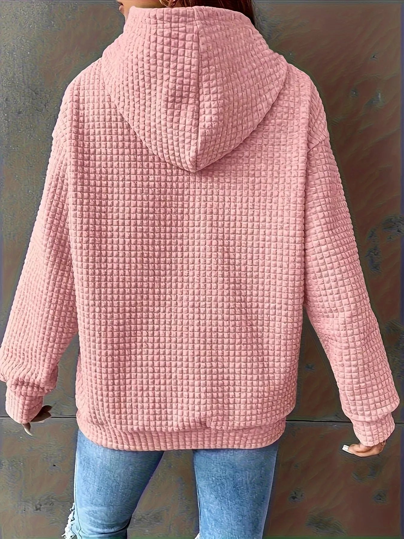 Textured Knit Drawstring Hoodie